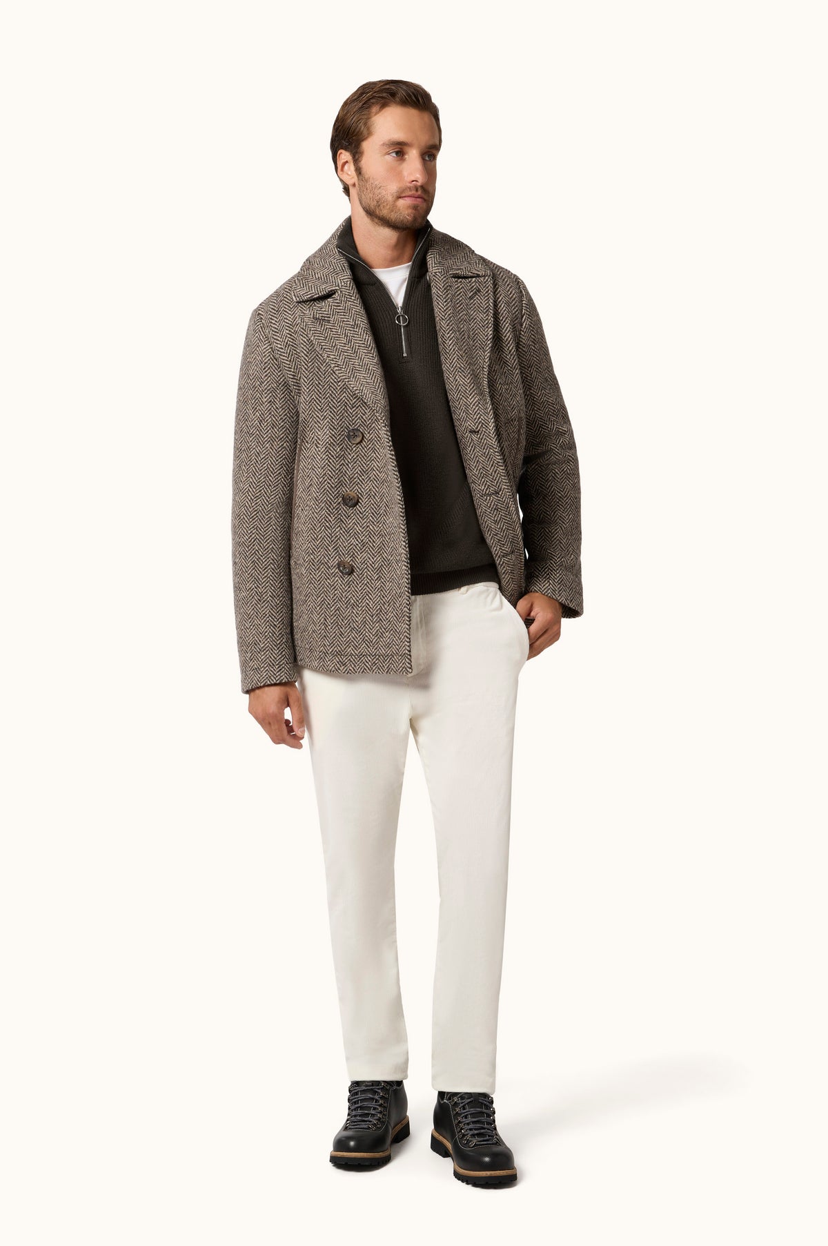 Pull demi-zip brun Tech Wool