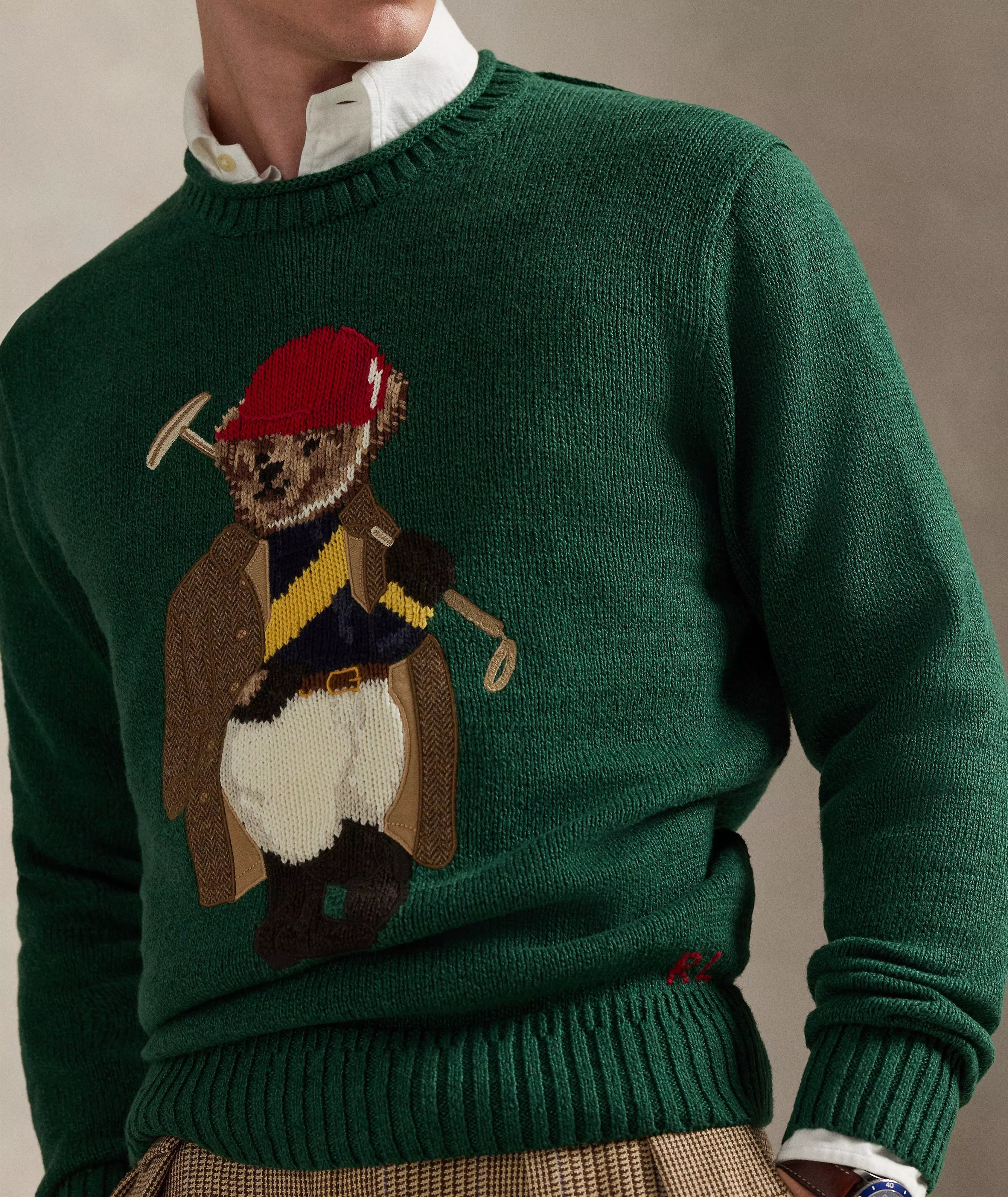Pull en lin et coton Polo Bear vert