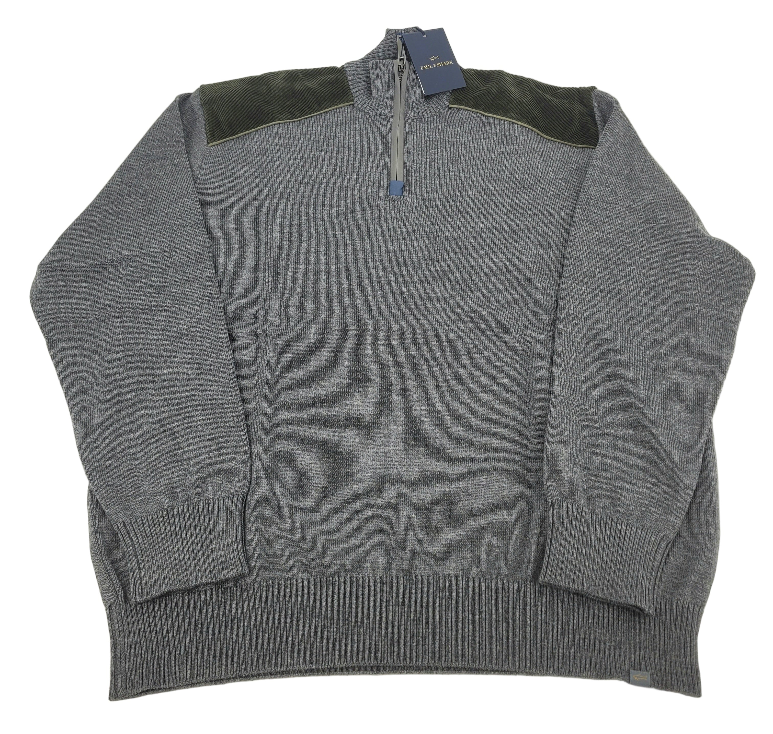 Pull de laine demi zip avec détails aux épaules