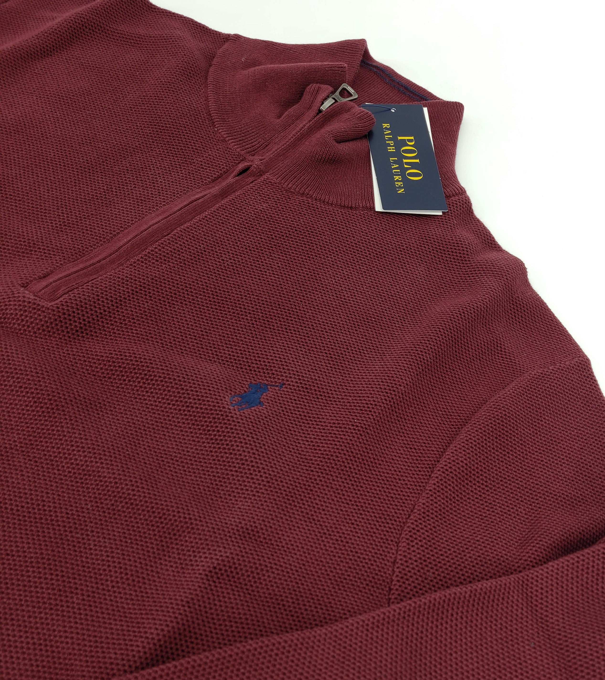 Pull quart de zip en coton bordeaux