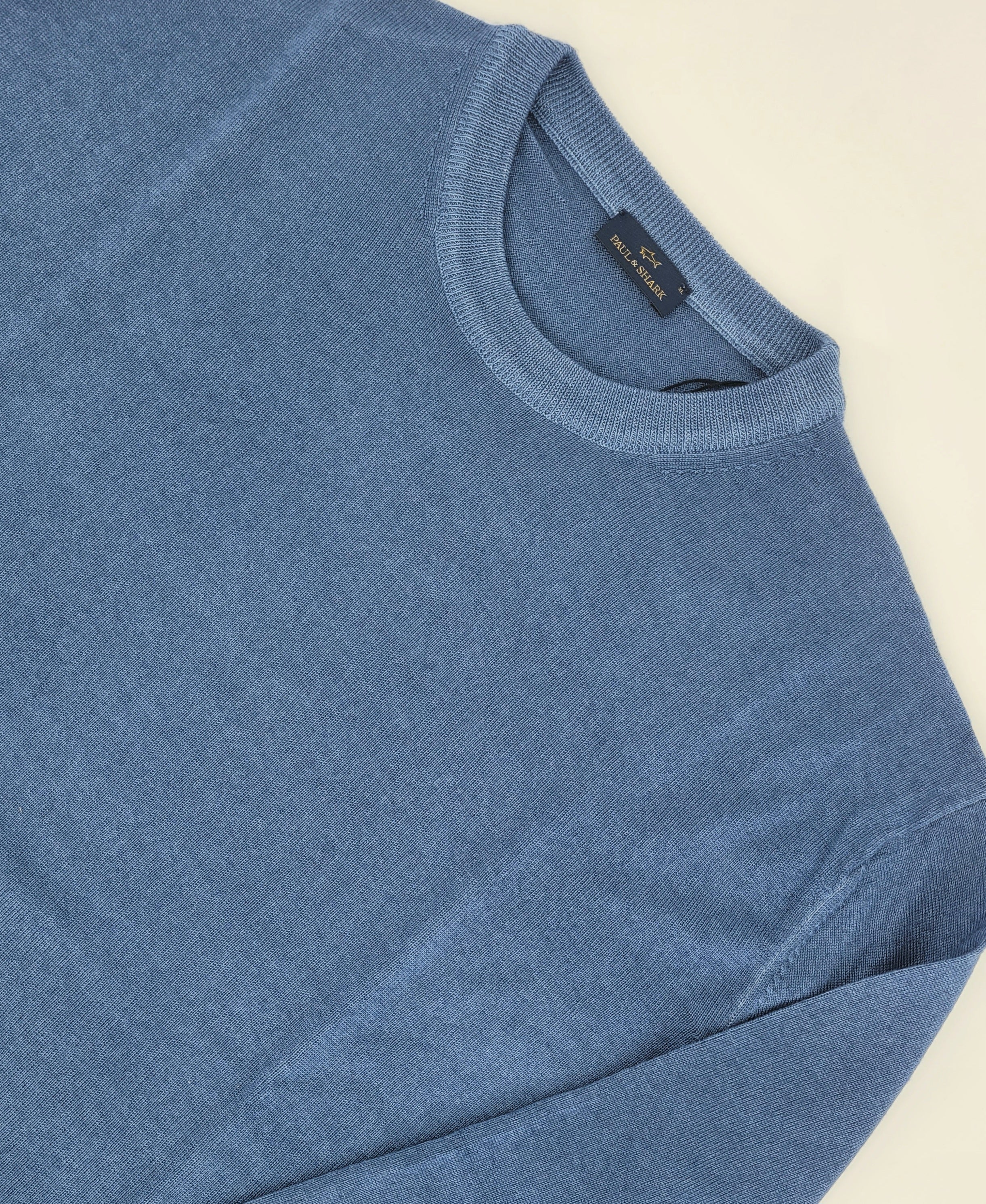 Chandail col rond en laine vierge bleu