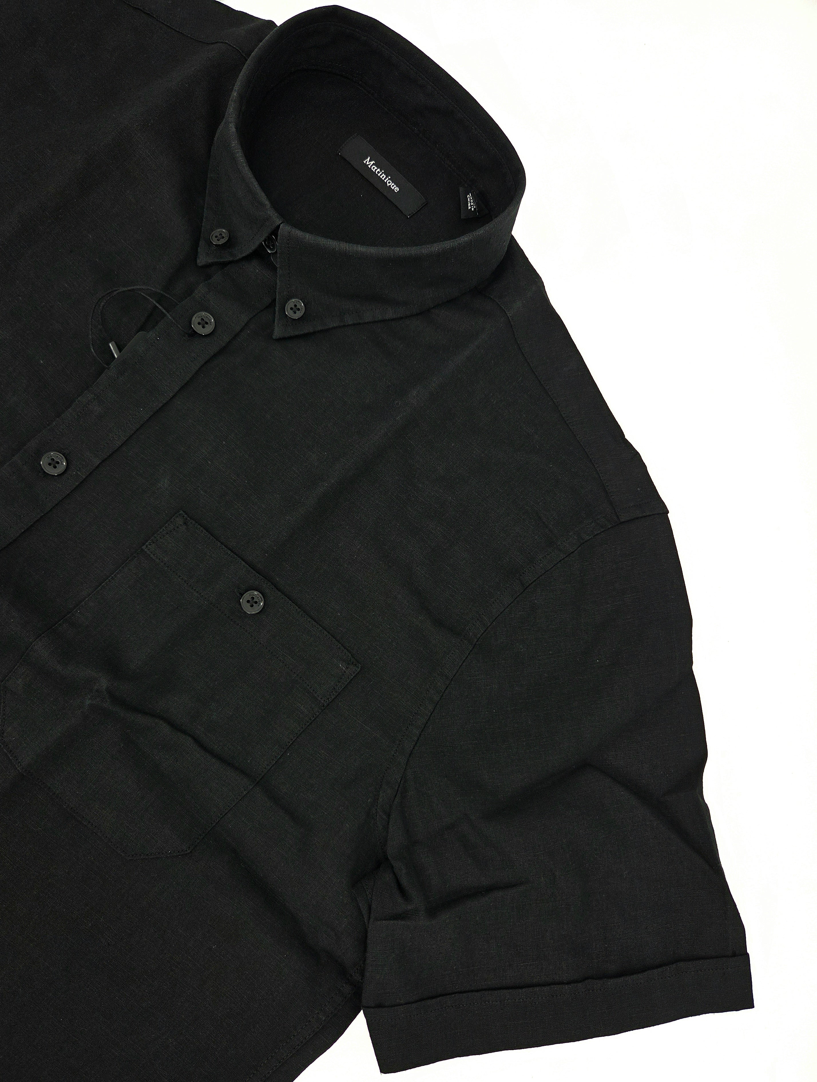 chemise de lin noir à manches courtes
