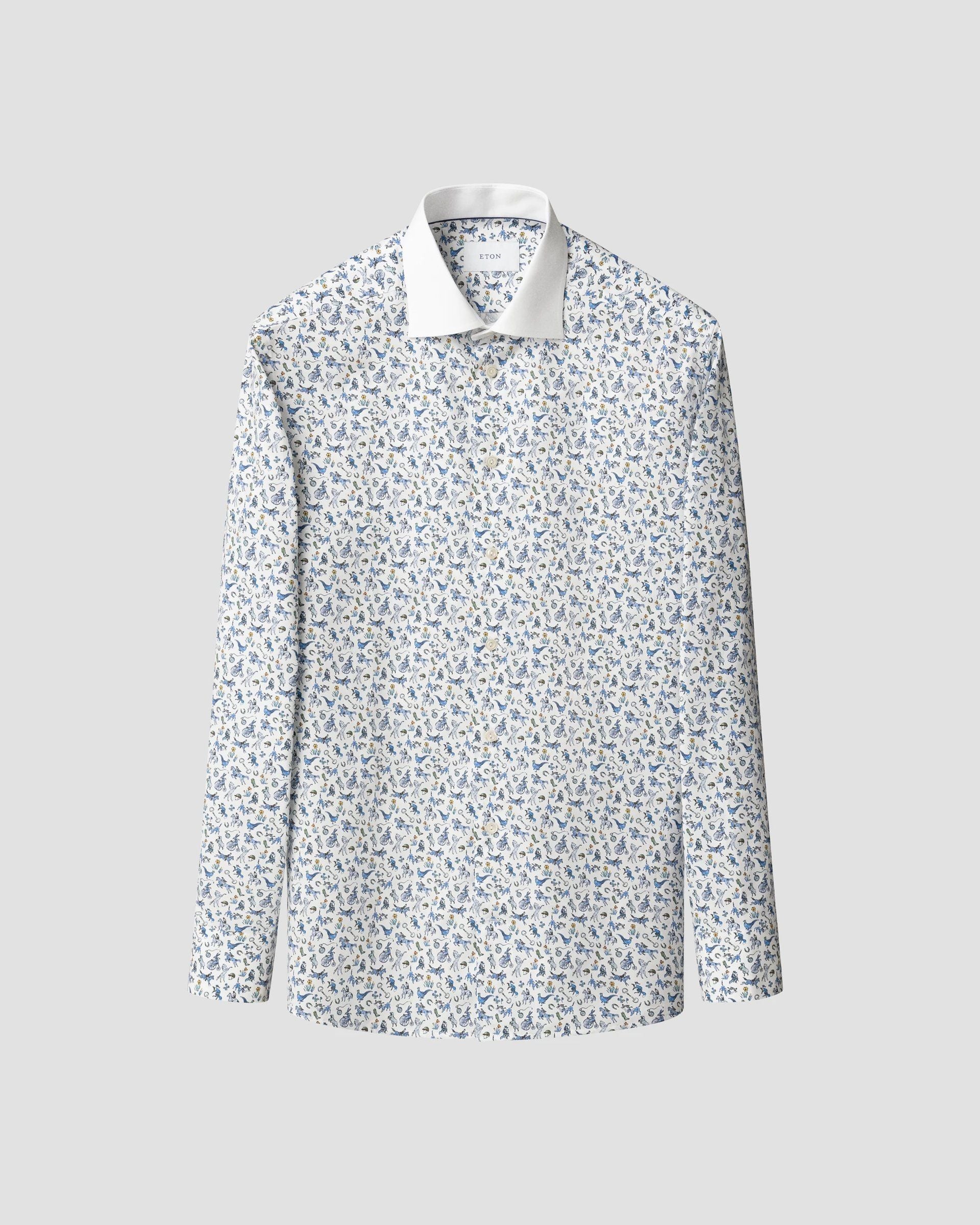 Chemise bleu à motifs avec col blanc banquier