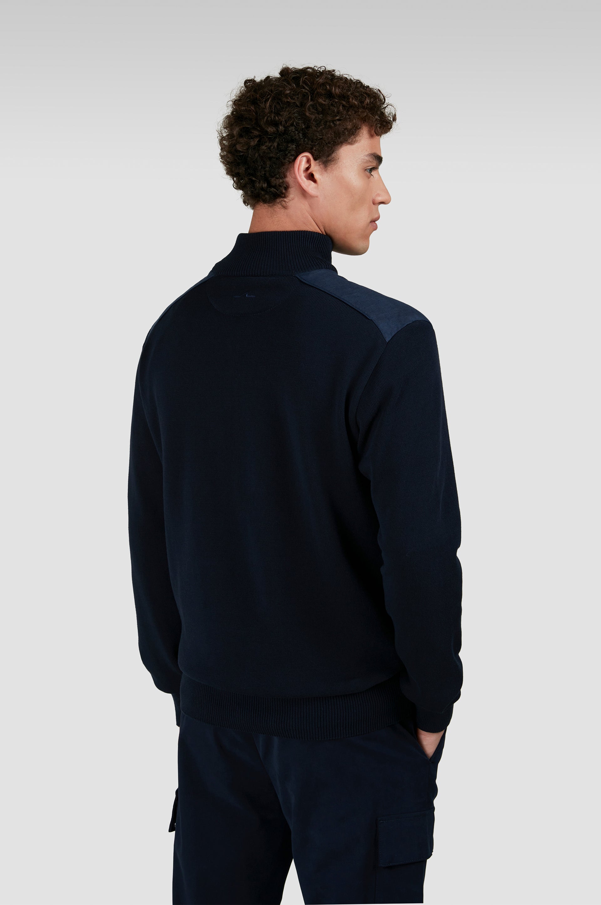 Pull quart de zip en coton et lin