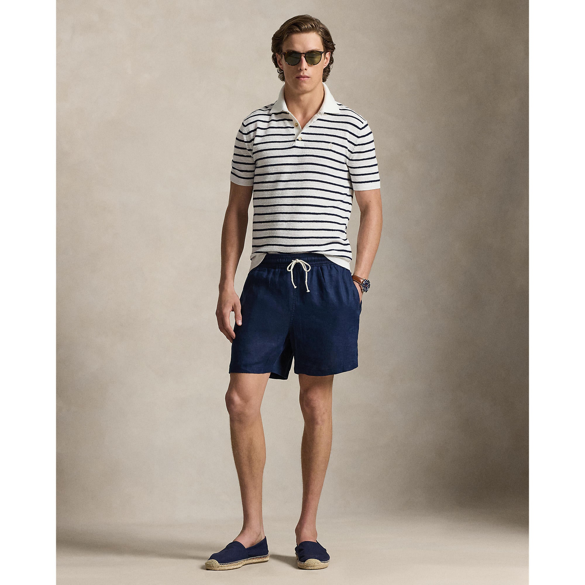 Polo en tricot tressé bleu et blanc