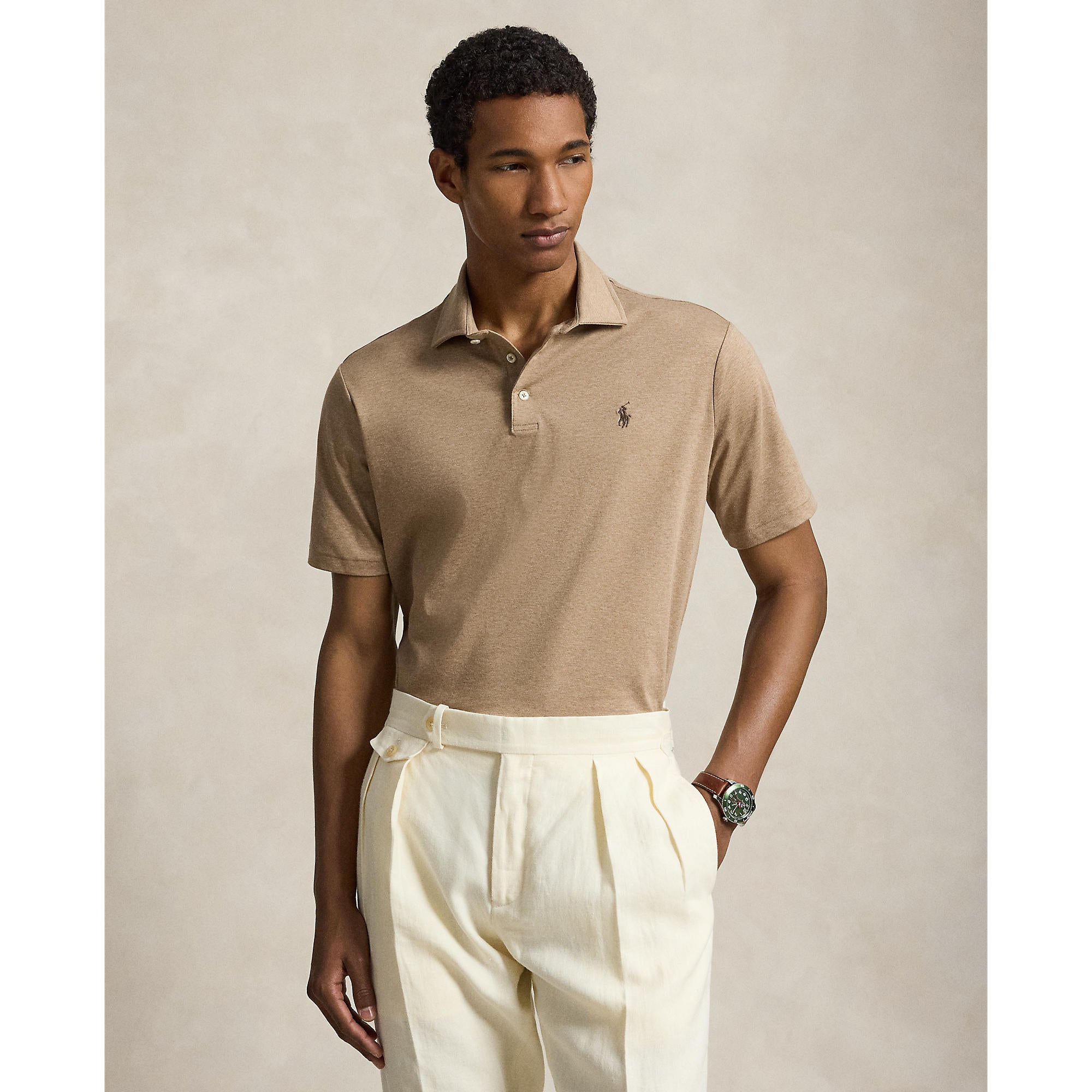 Polo classique en coton doux beige