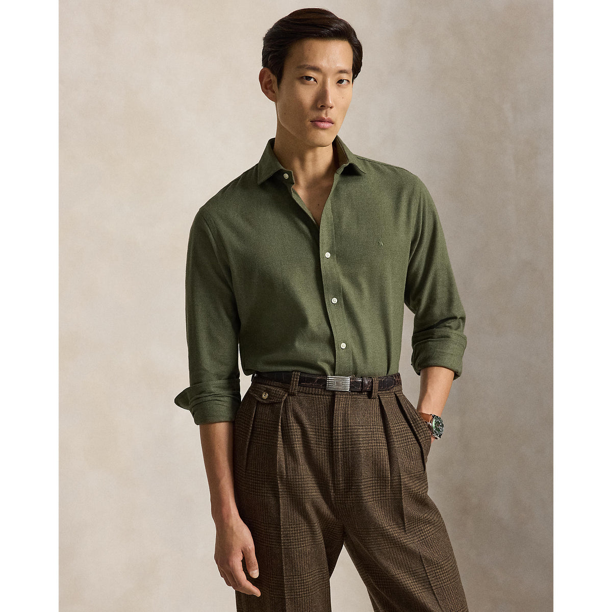 Chemise en flanelle de coton verte
