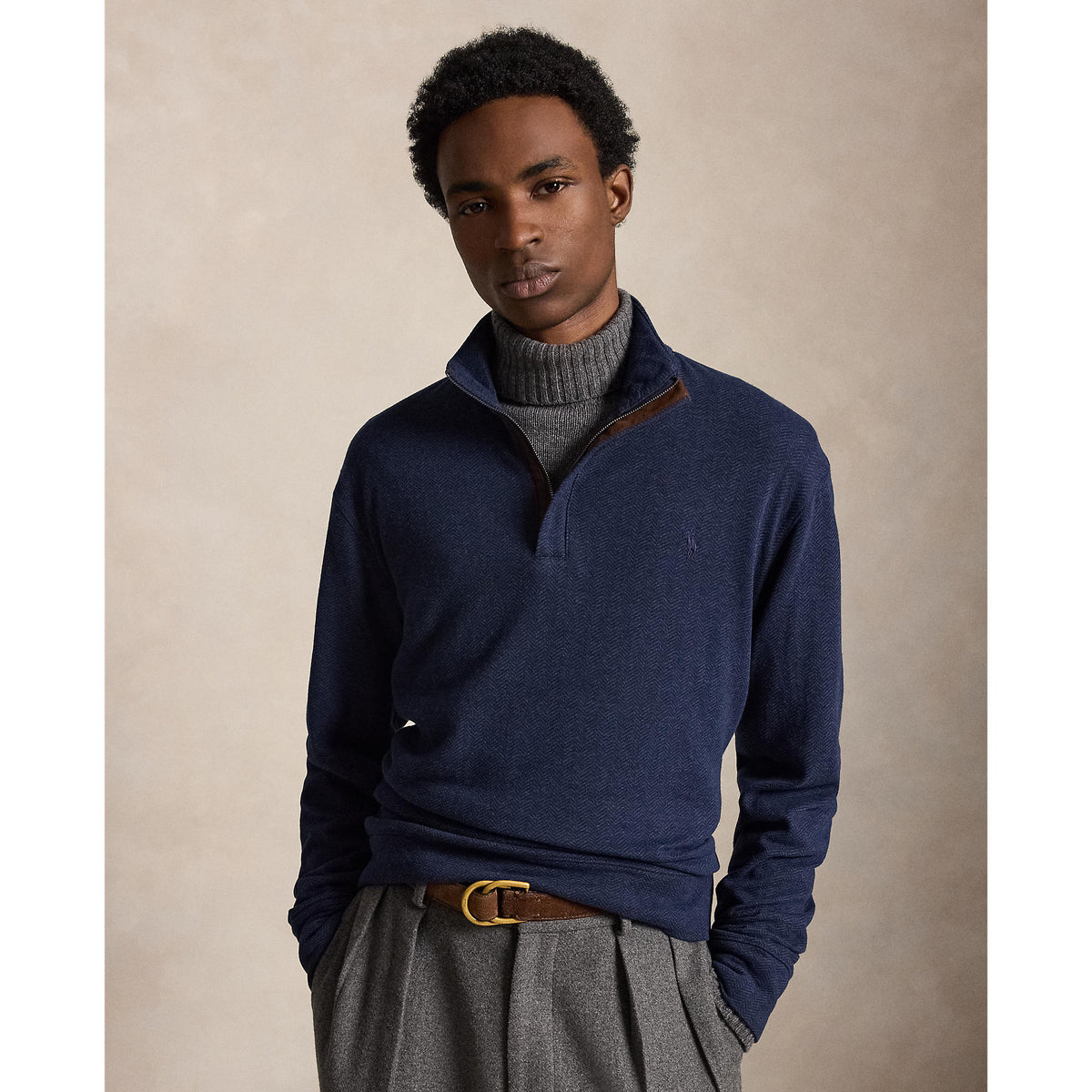 Chandail bleu à demi-zip bleu