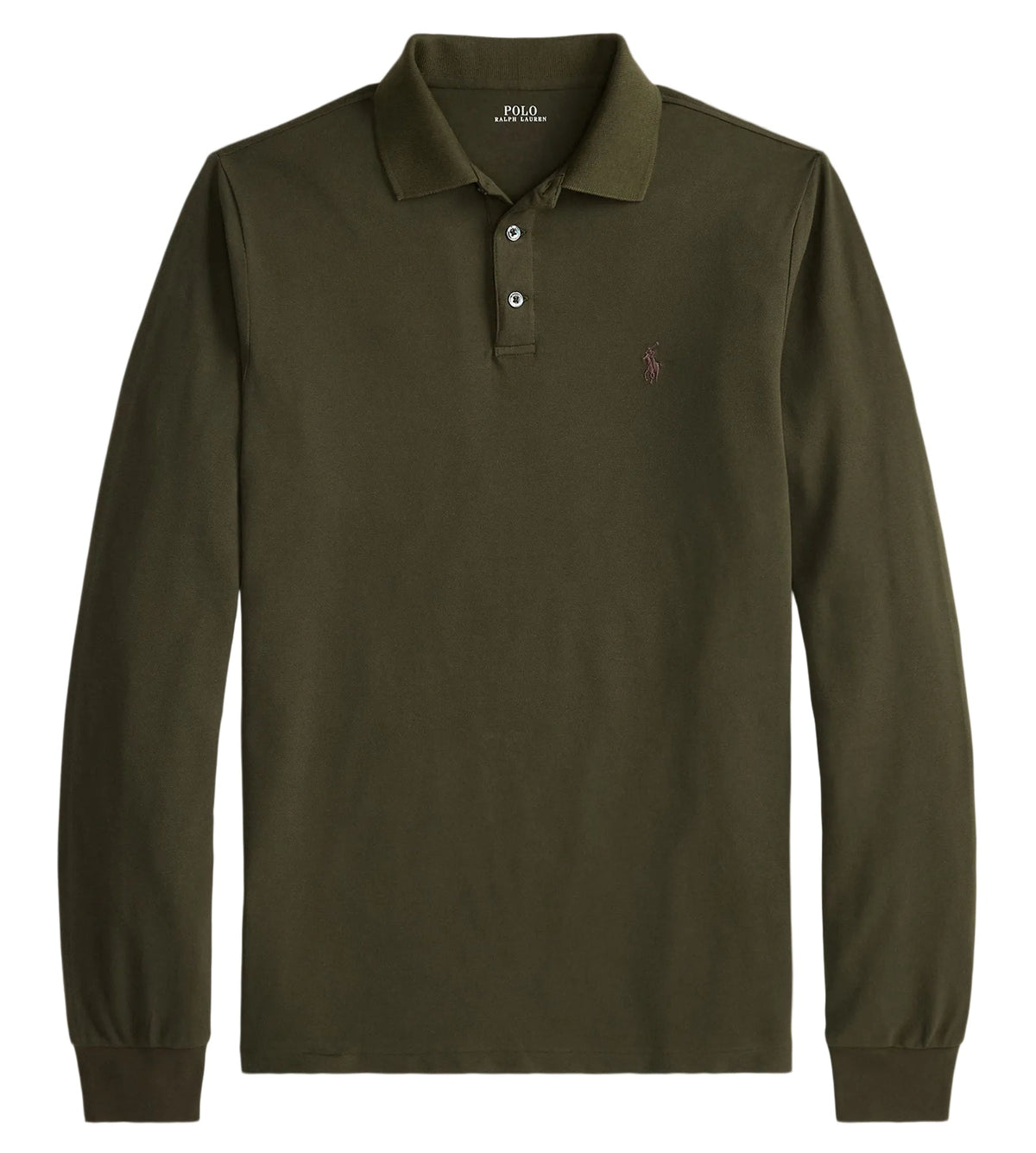 Polo manches longues en coton doux vert olive