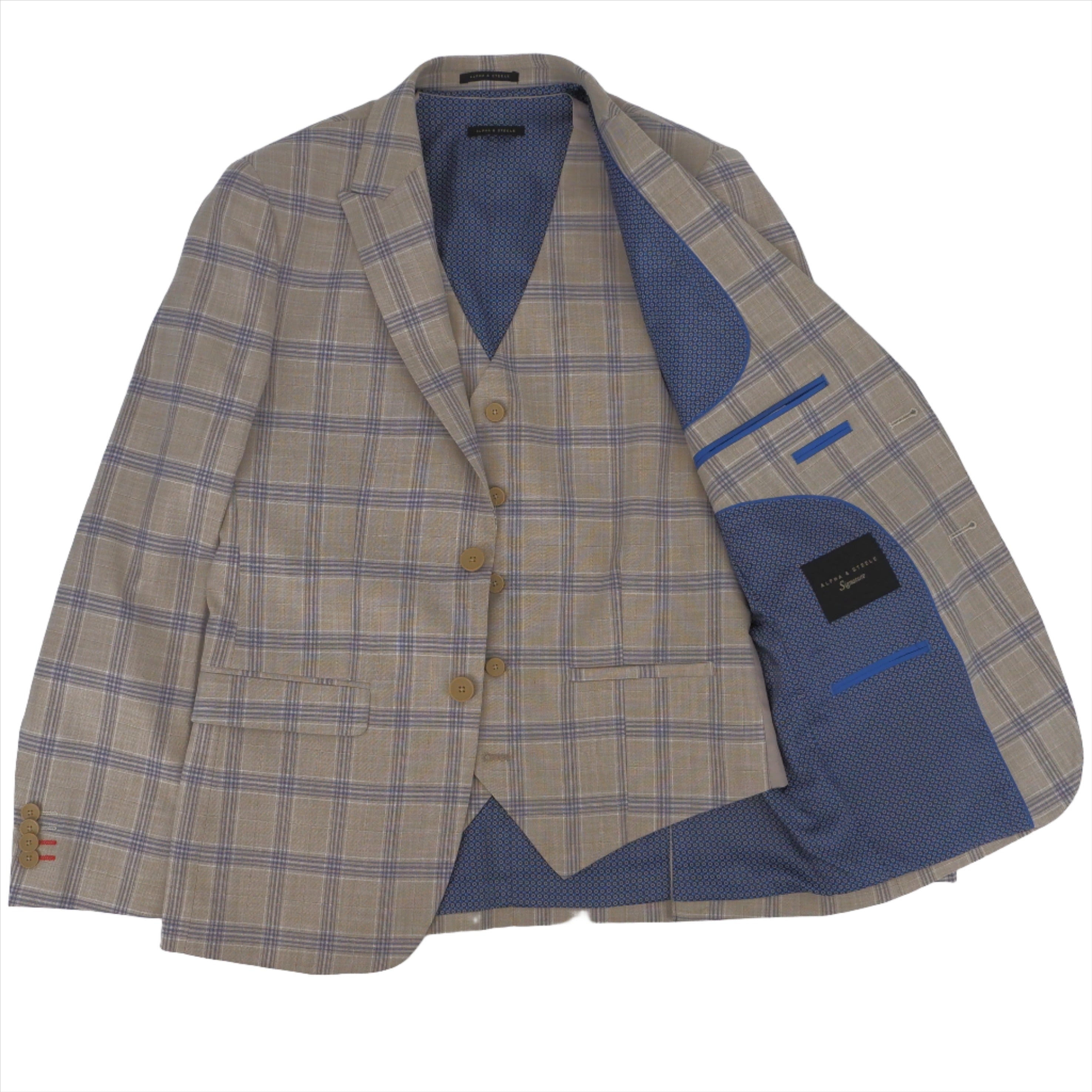 Complet trois pièces beige et bleu