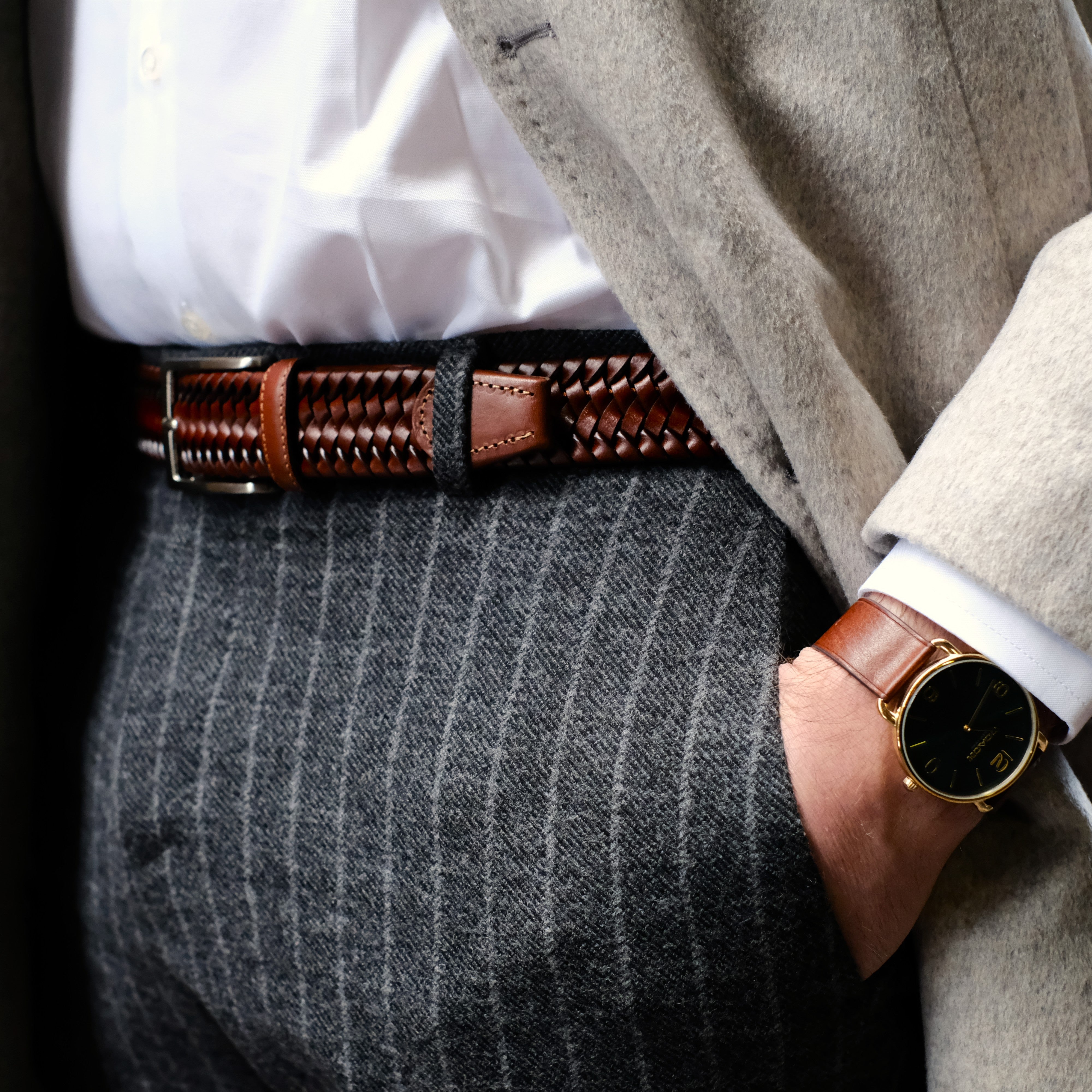 Ceinture la Tressée cuir pâle