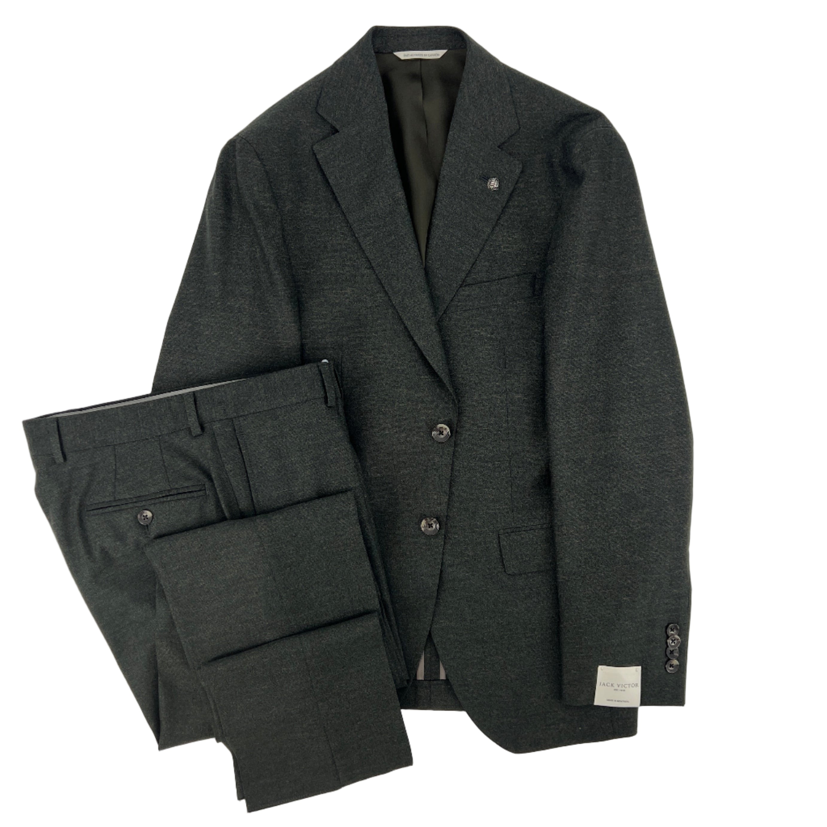 Complet vert avec épaule souple de style napolitain.