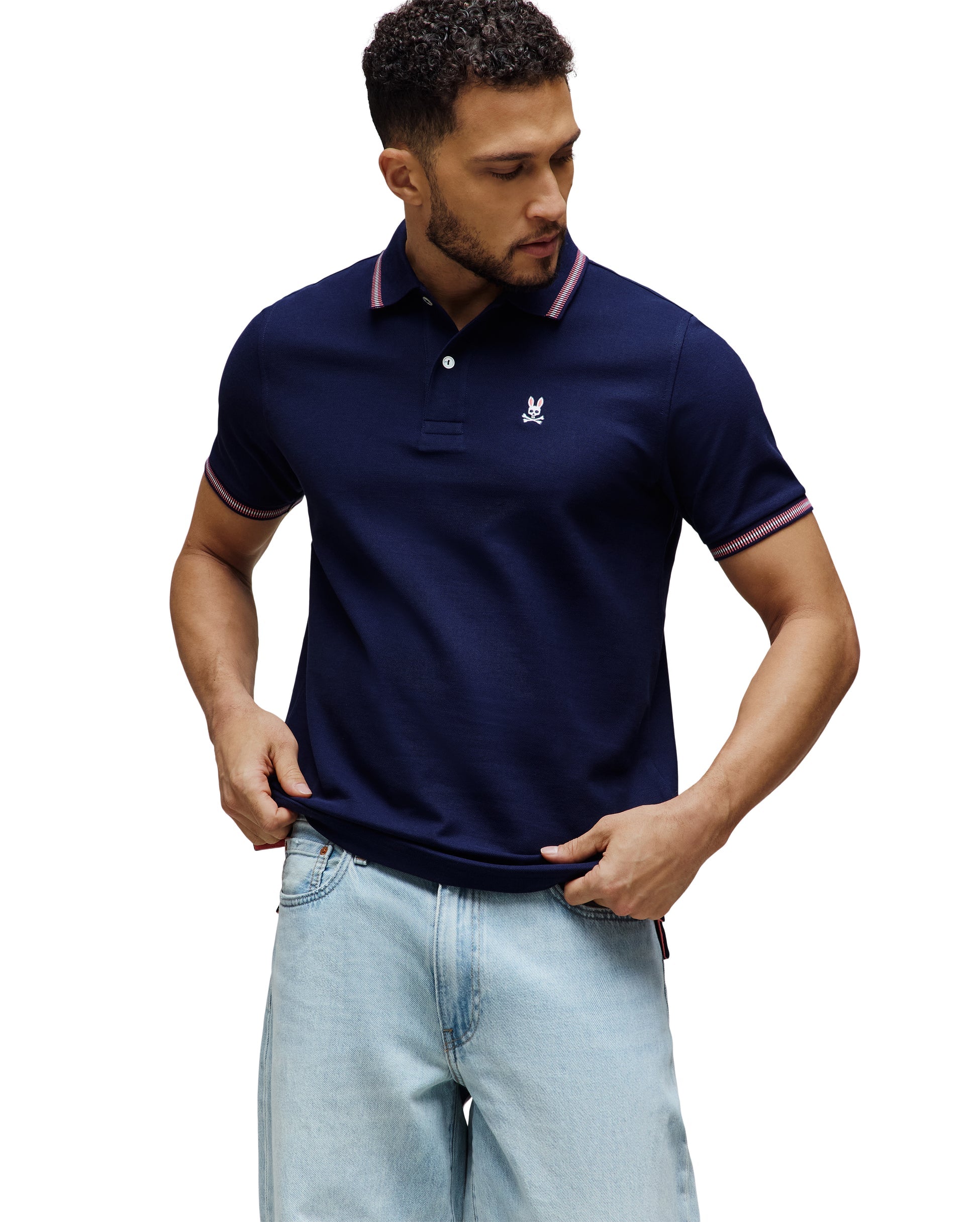 Polo en coton piqué marine col contrasté