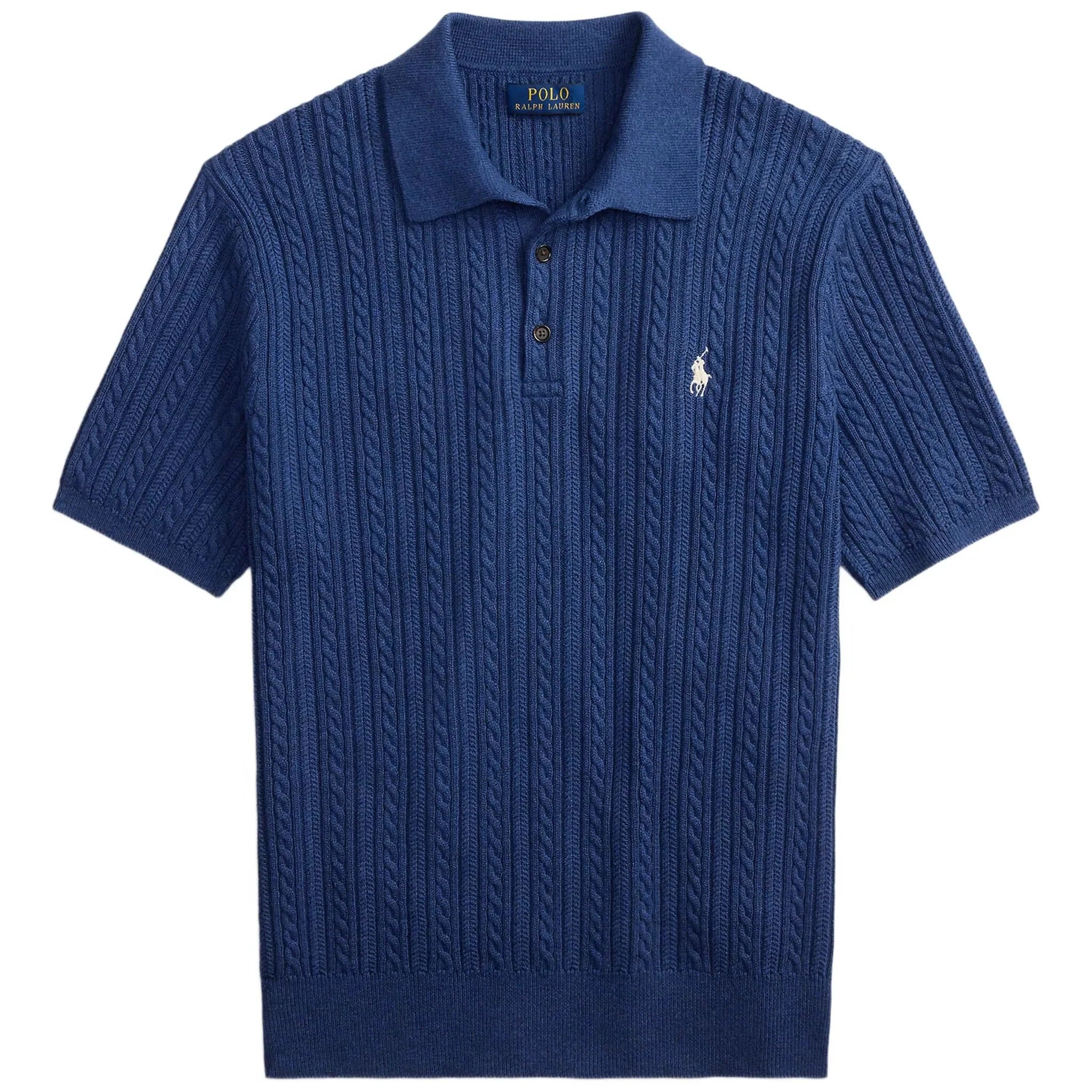 Polo en tricot tressé bleu