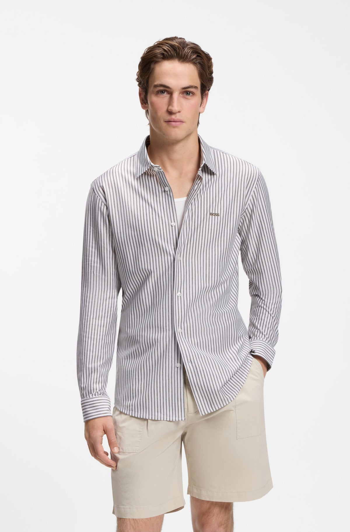 Chemise en jersey de coton lignée par BOSS