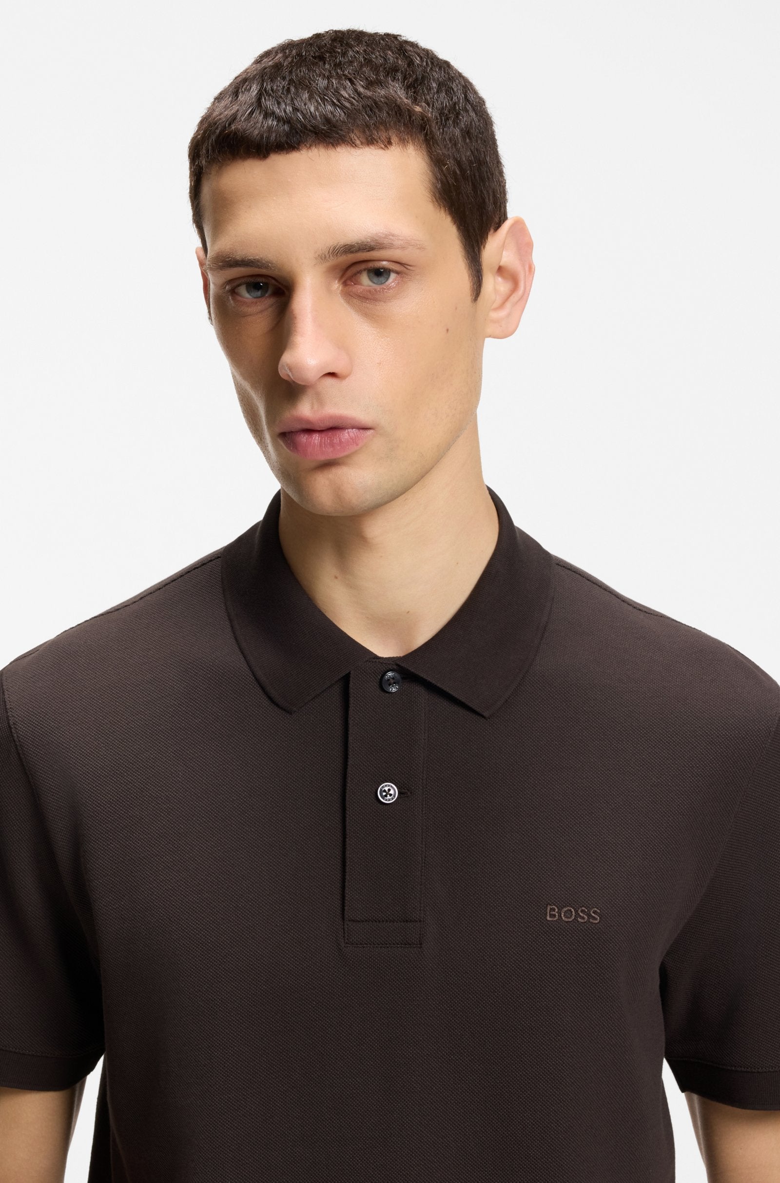 Polo classique en coton piqué brun