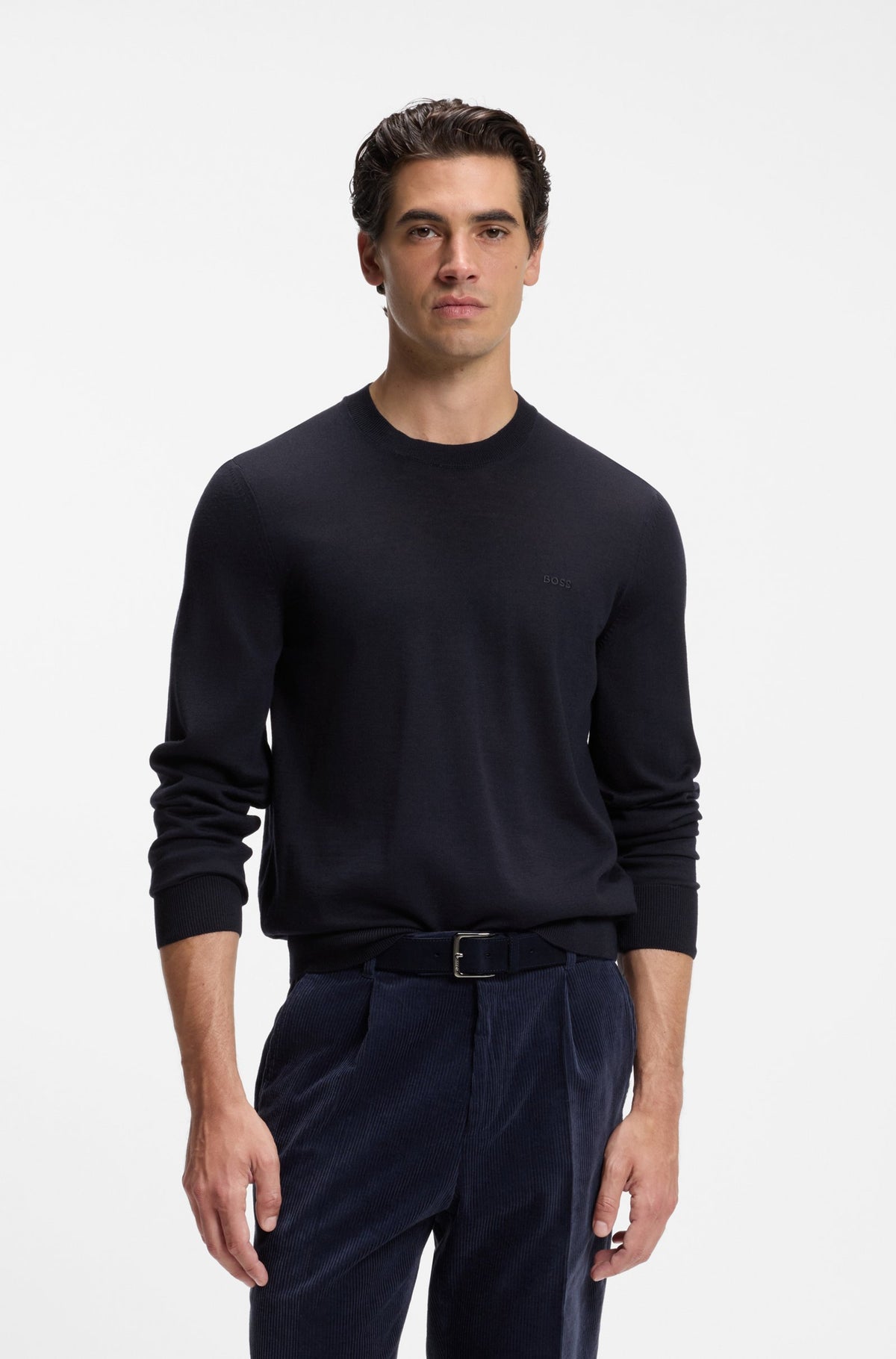 Pull de laine col rond marine