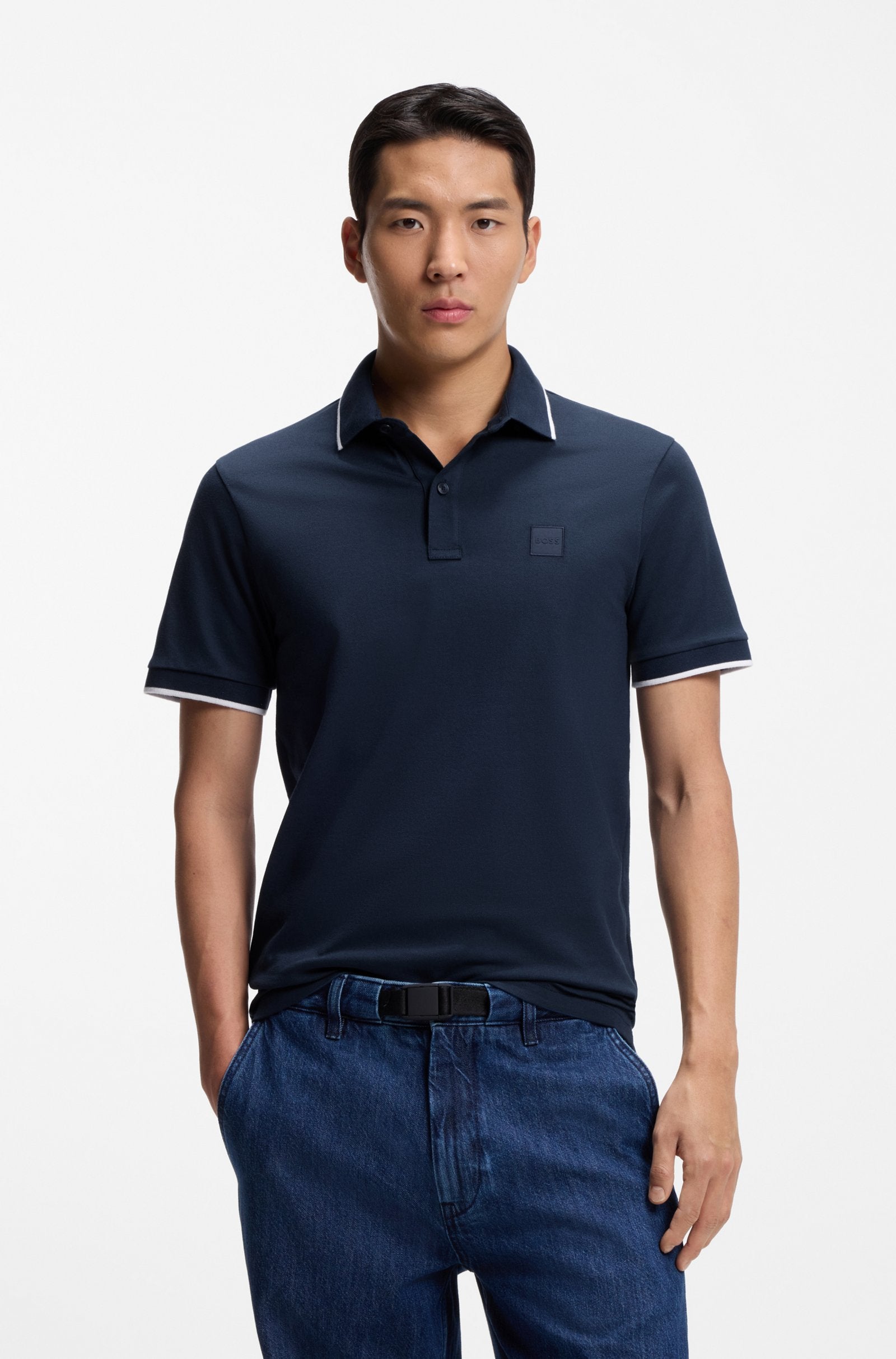 Polo marine col contrasté