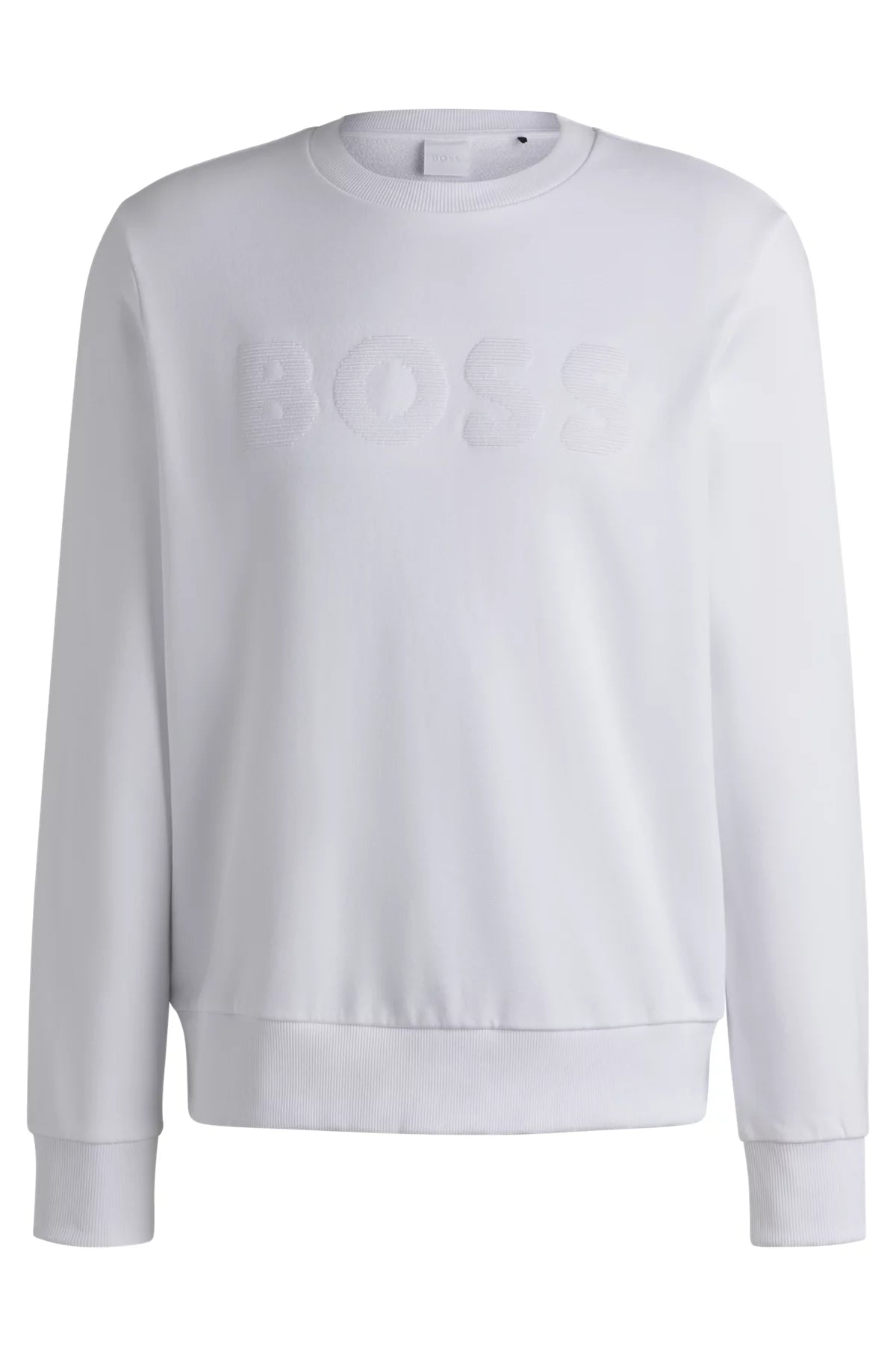 Pull de coton blanc avec logo ton sur ton Boss