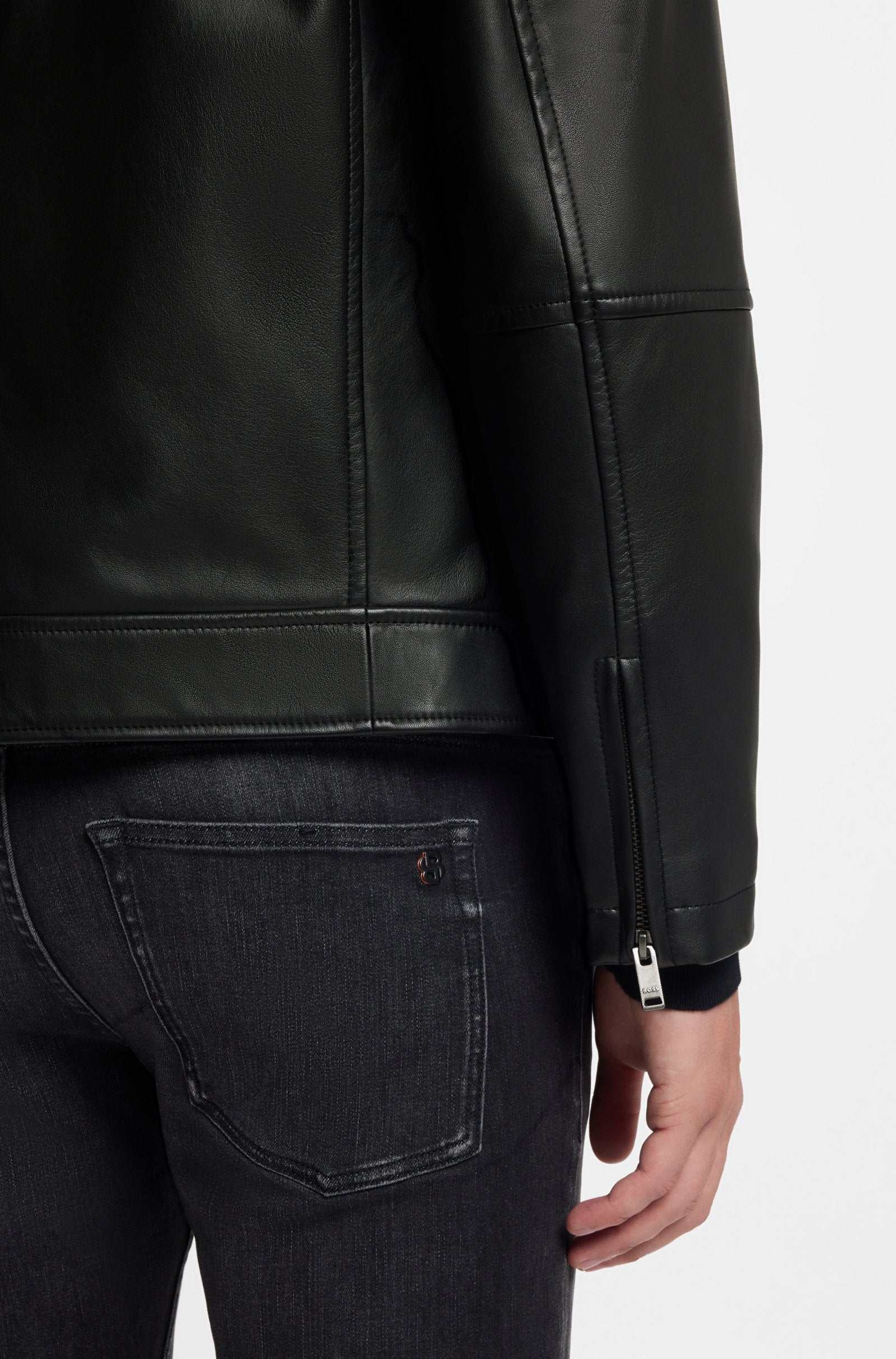 Veste en cuir nappa noir Boss