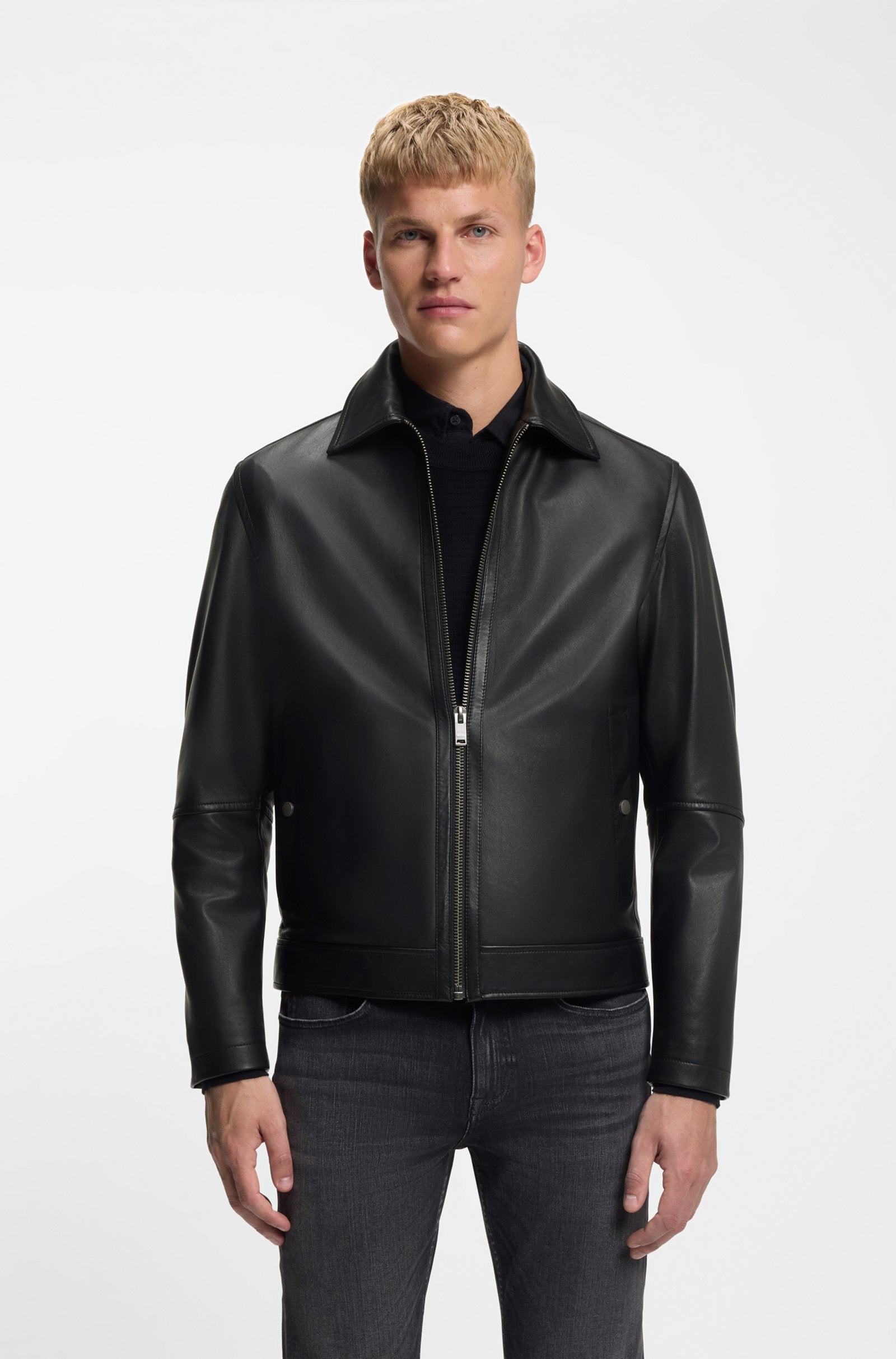 Veste en cuir nappa noir Boss