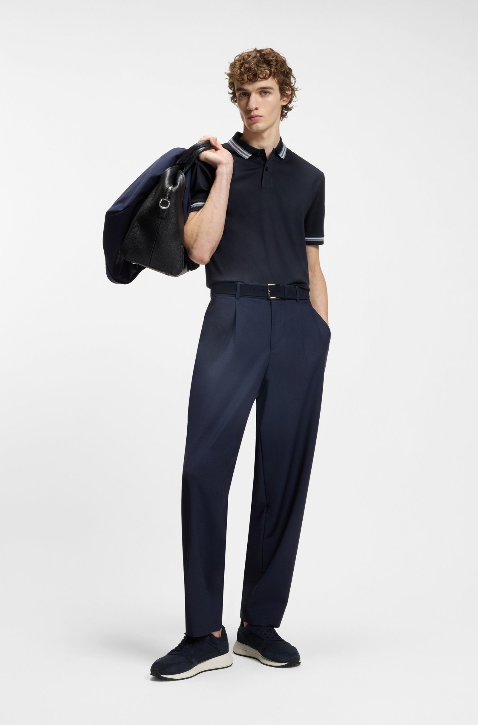 Polo slim fit en coton mercerisé avec col contrasté