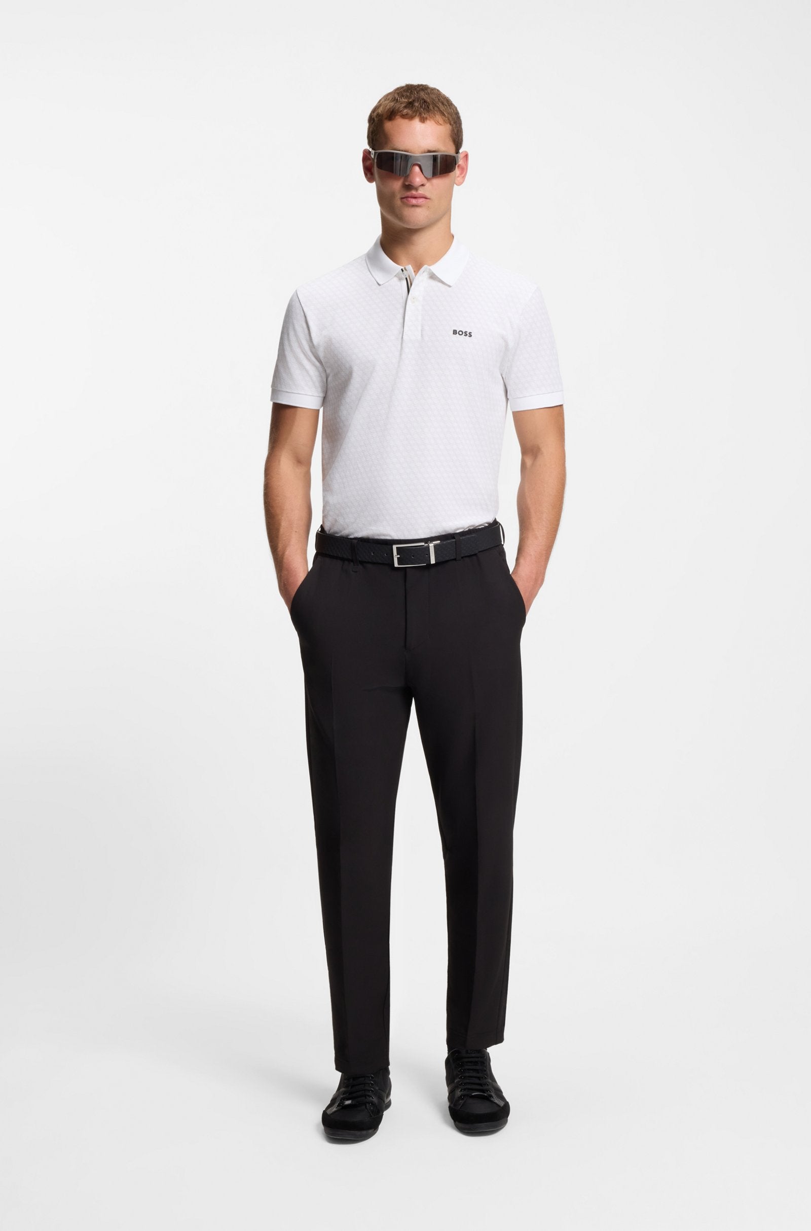 Polo imprimé en coton piqué blanc