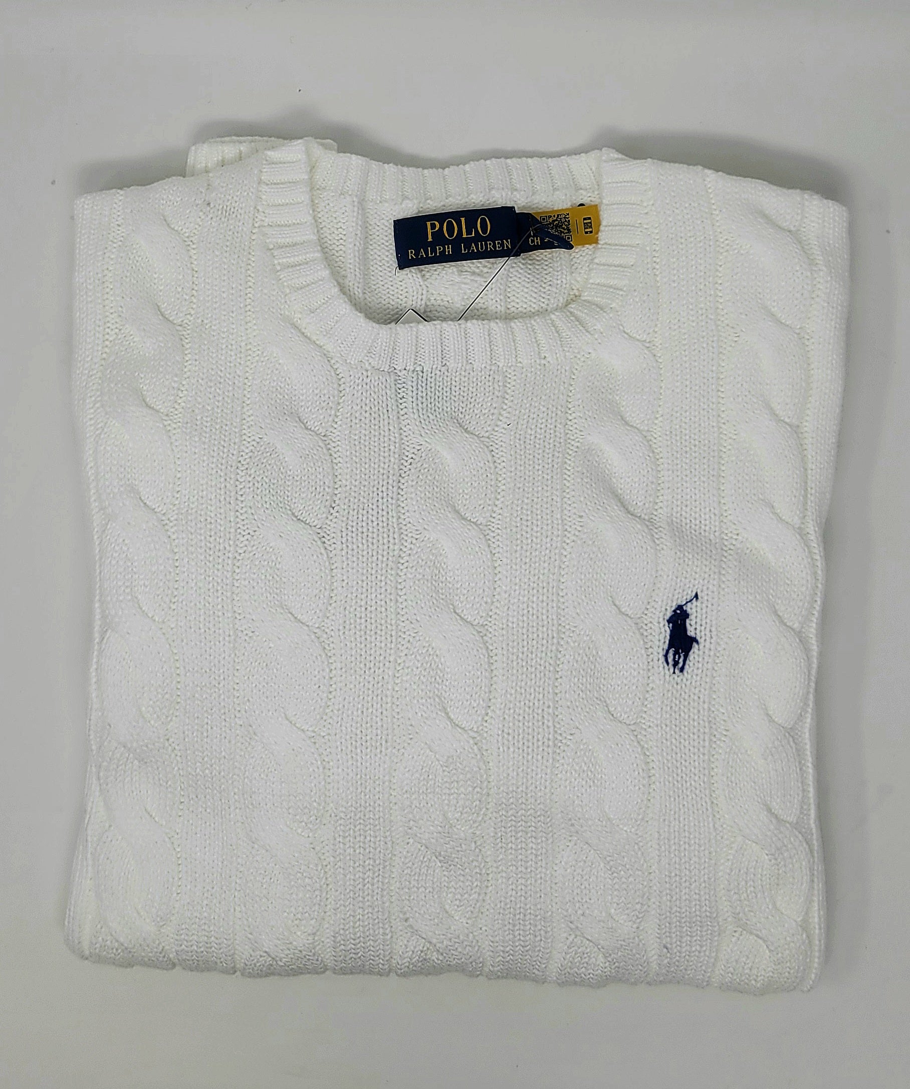 Pull en coton doux blanc de style Cable knit