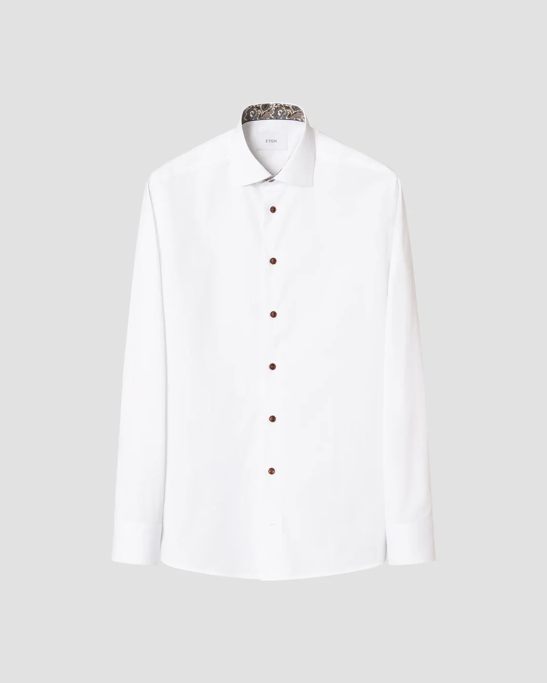 Chemise blanche avec col et boutons contrastés brun