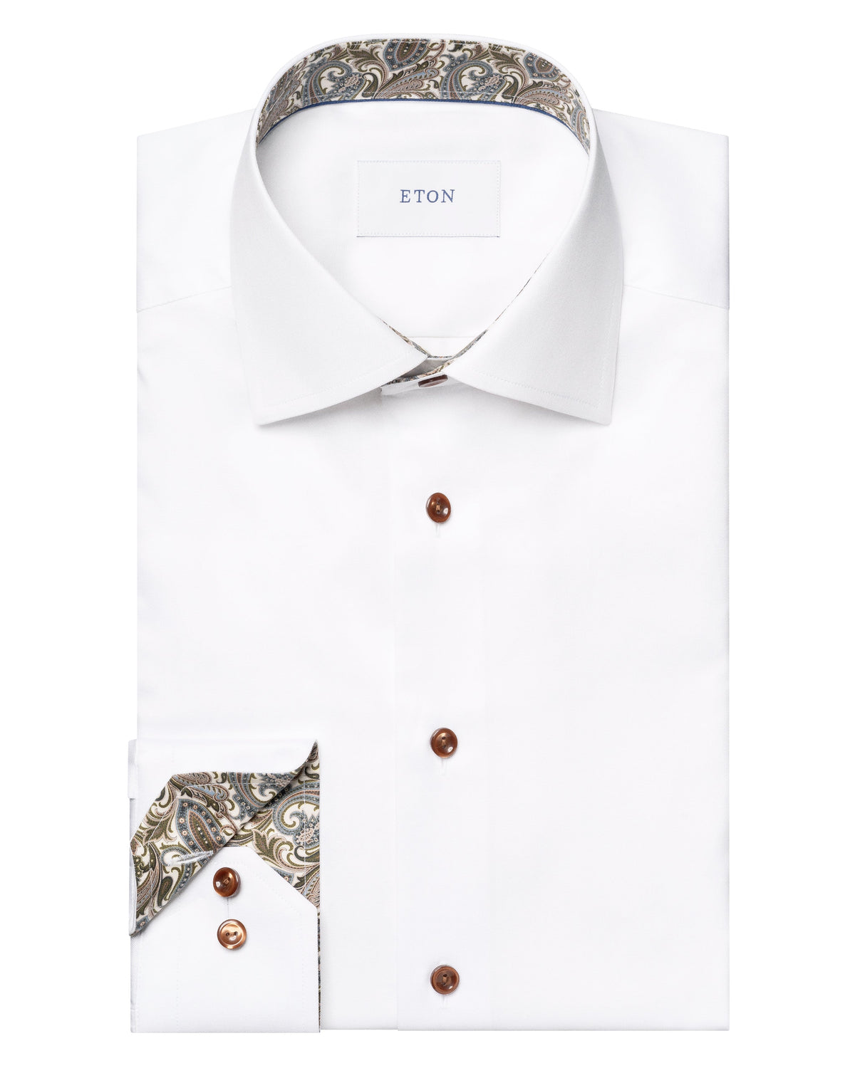 Chemise blanche avec col et boutons contrastés brun