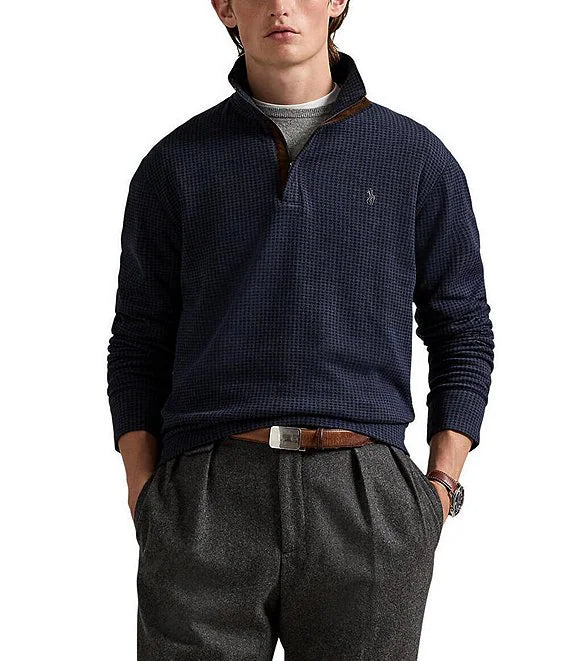 Pull zip avec motifs pied-de-poule bleu marine