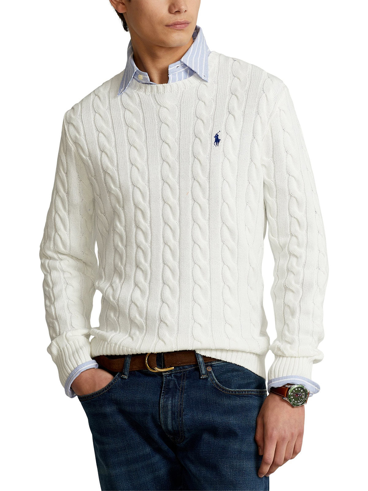 Pull en coton doux blanc de style Cable knit