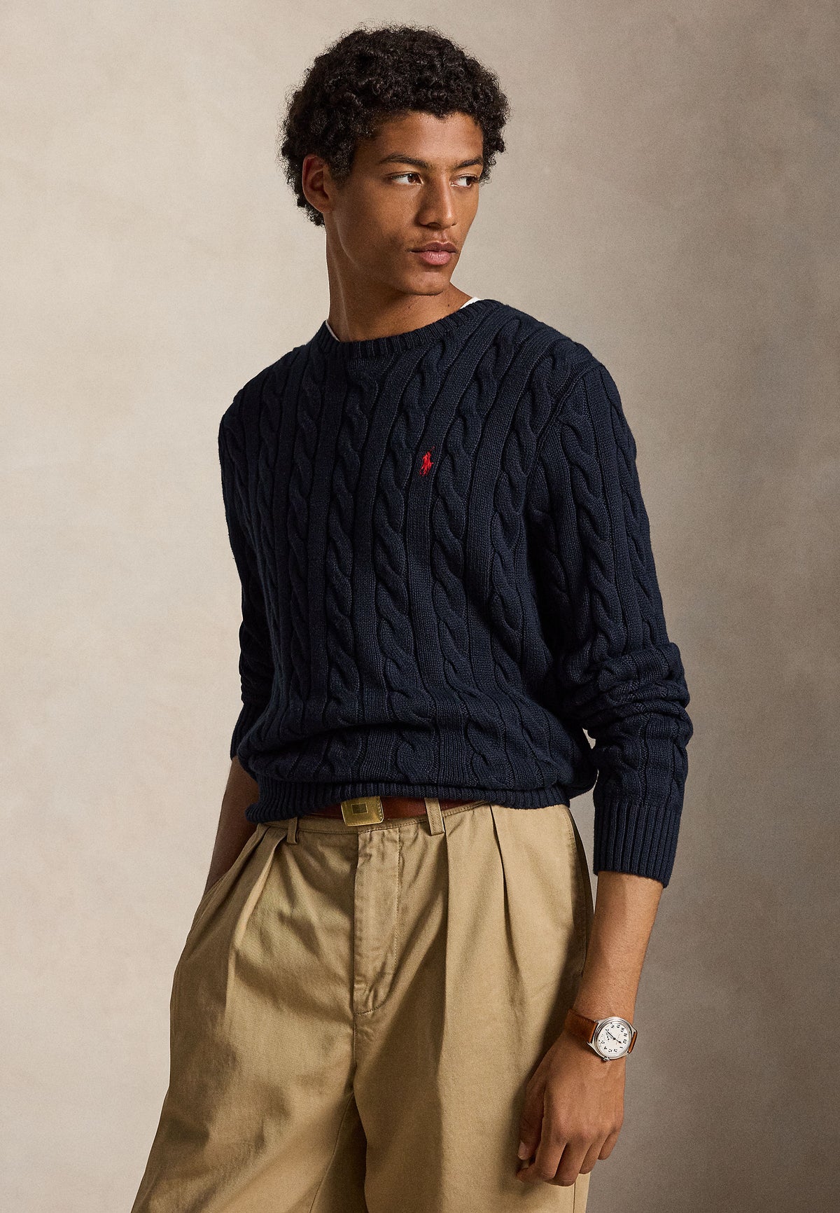 Pull Fisherman en coton marine