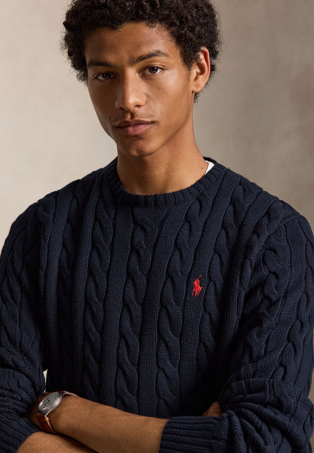 Pull Fisherman en coton marine