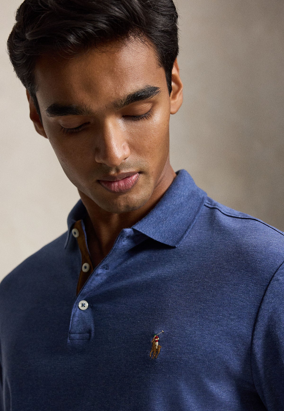 Polo manches longues en coton doux bleu