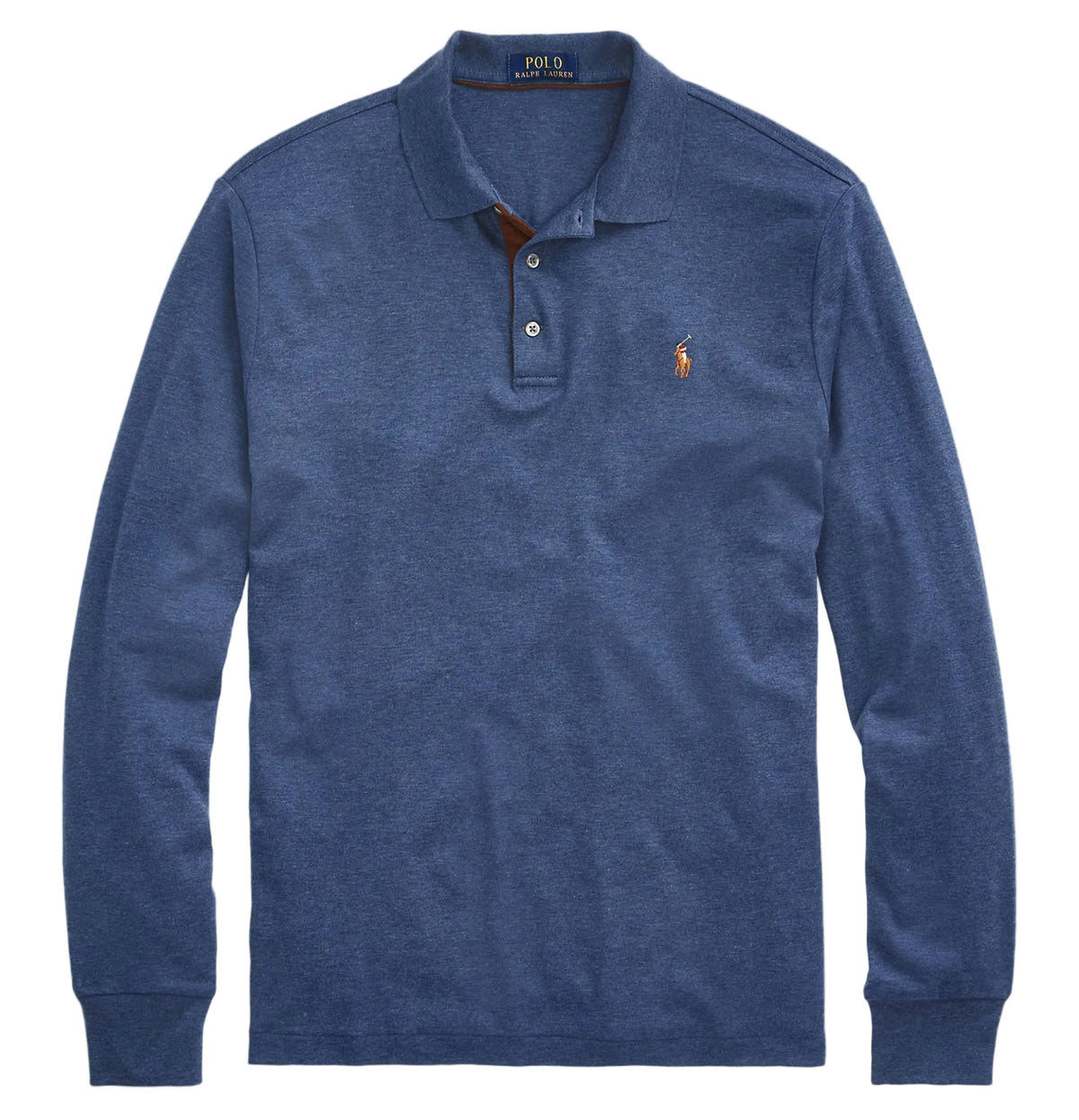 Polo manches longues en coton doux bleu