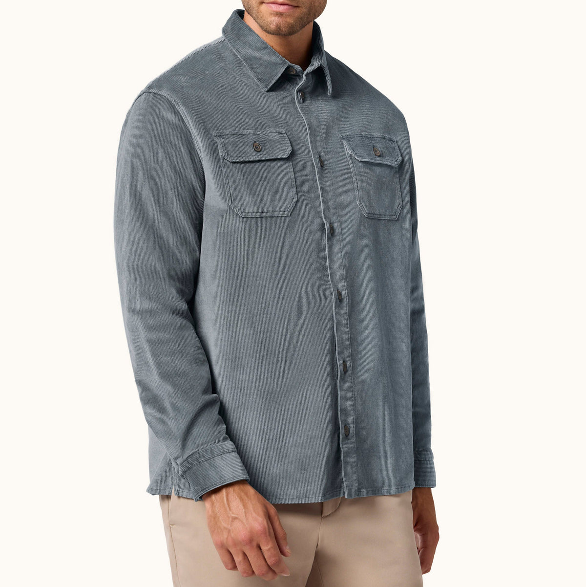 Sur-chemise en velours côtelé bleu ombré