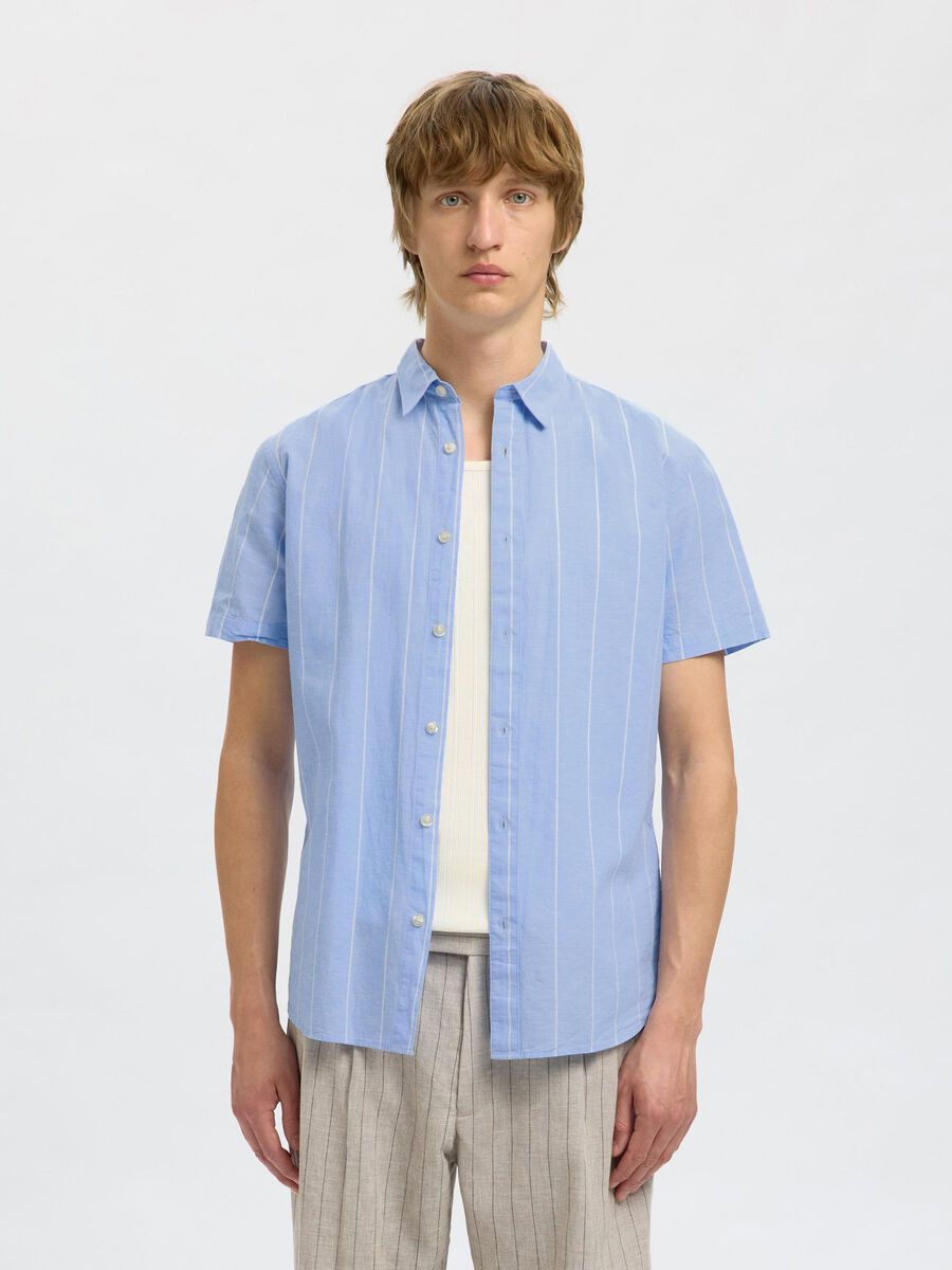 Chemise à manches courtes bleu lignée