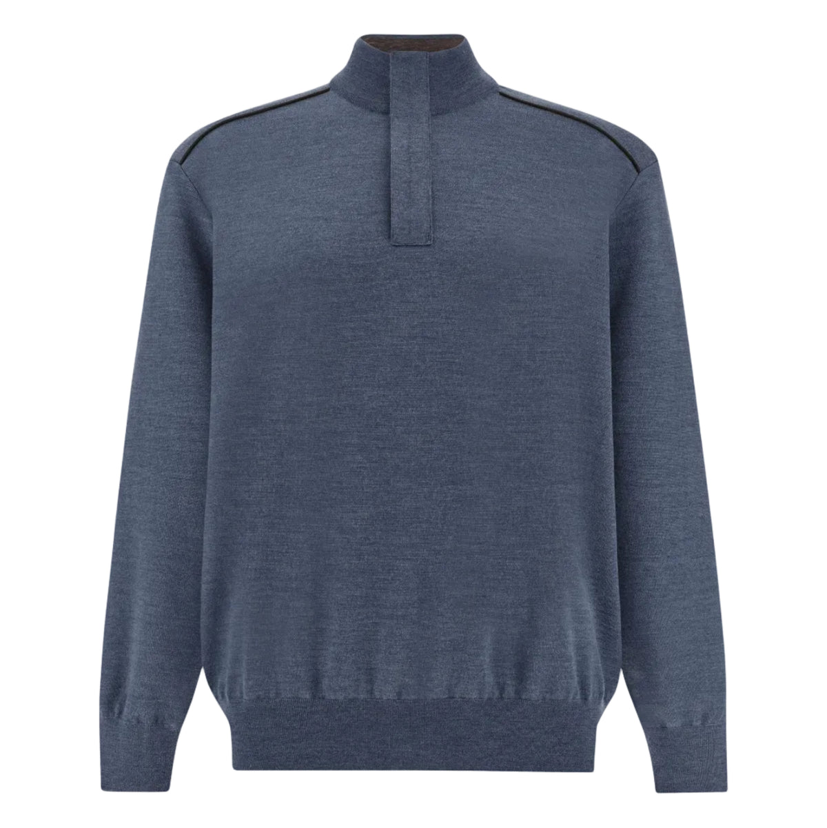 Pull bleu acier demi-zip en laine vierge