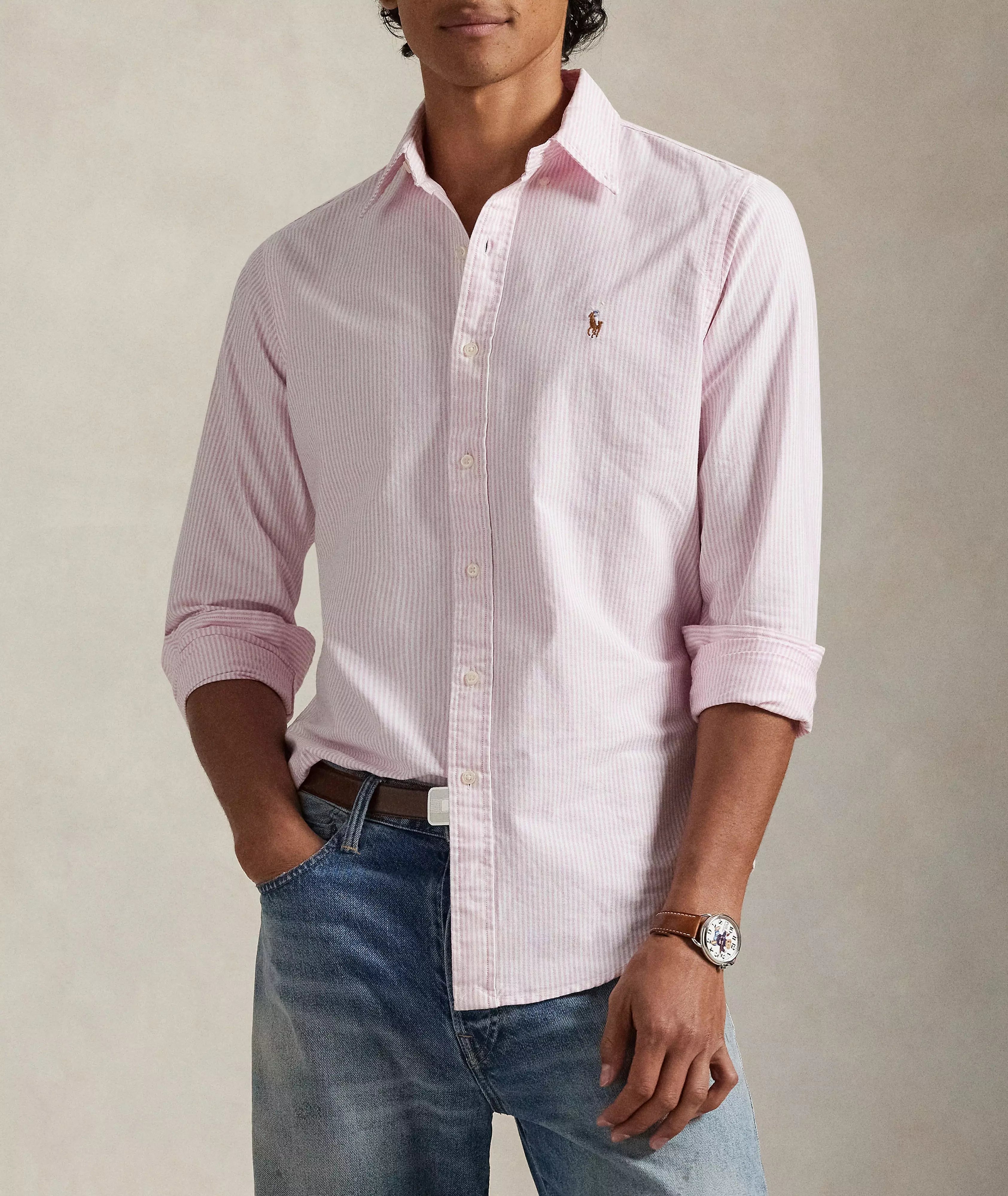 Chemise Oxford rayée rose  – Pony signature