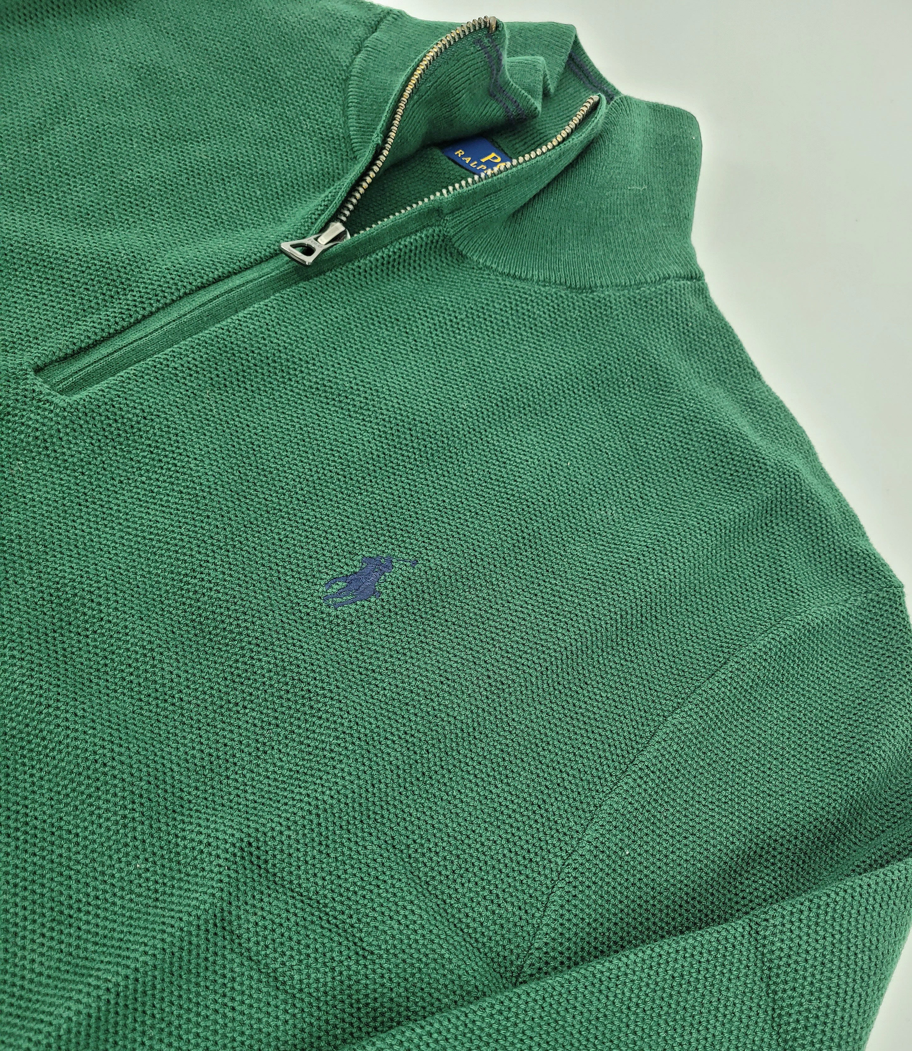 Pull quart de zip en coton vert