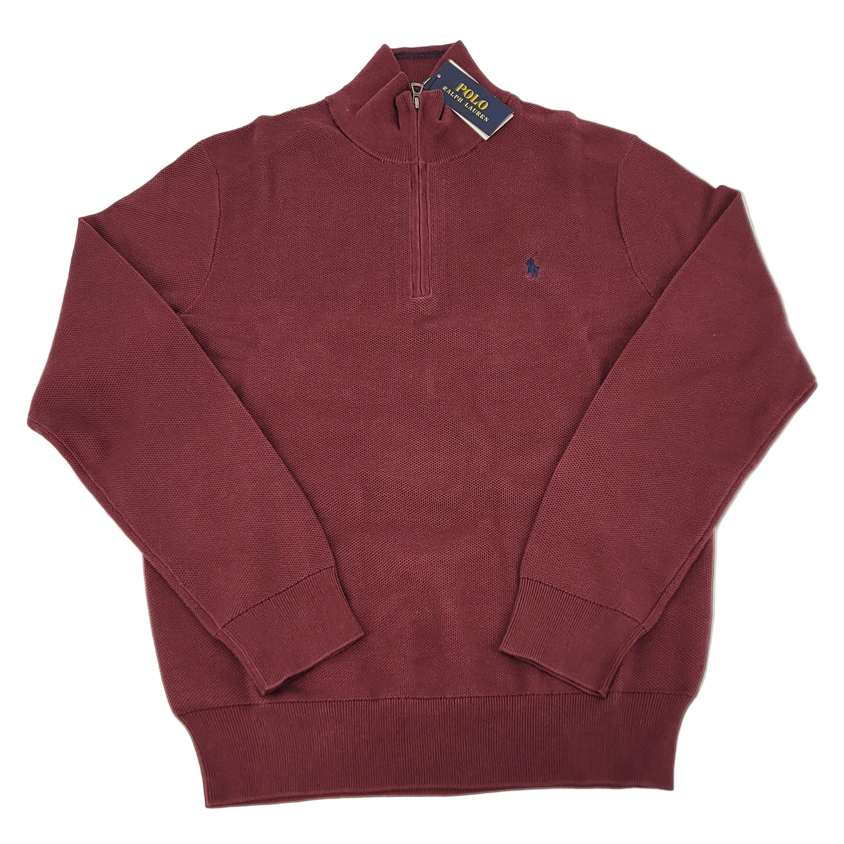 Pull quart de zip en coton bordeaux
