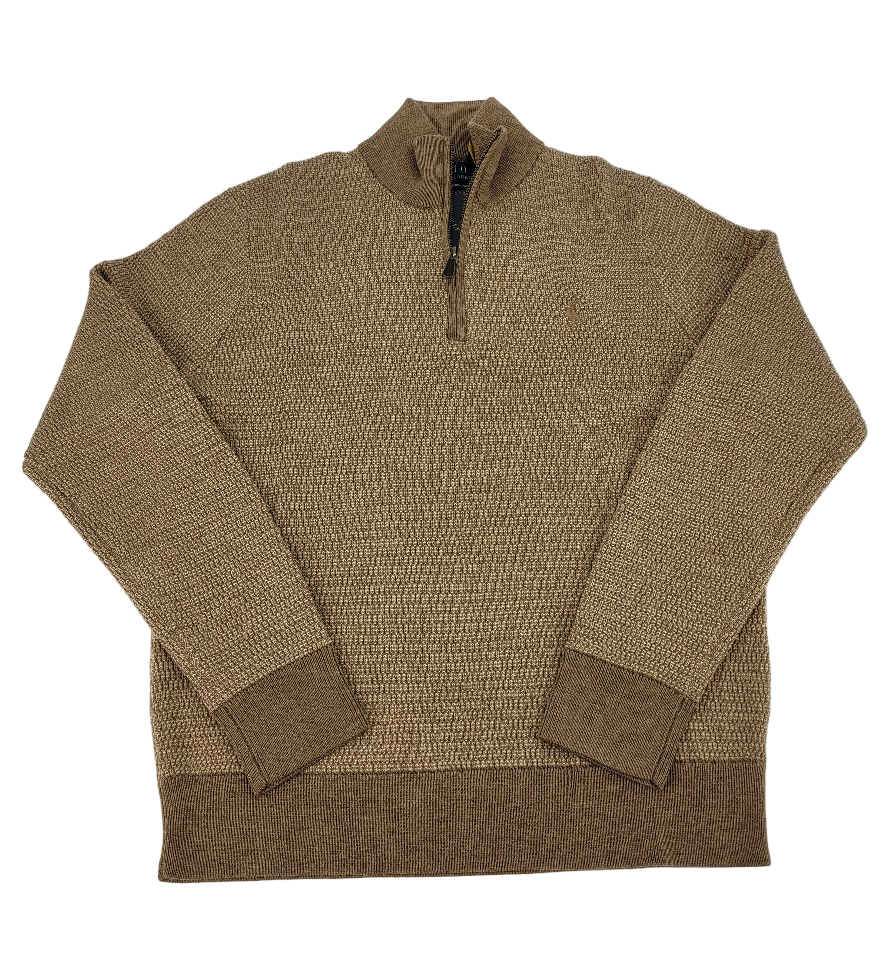 Pull demi-zip en maille de coton beige