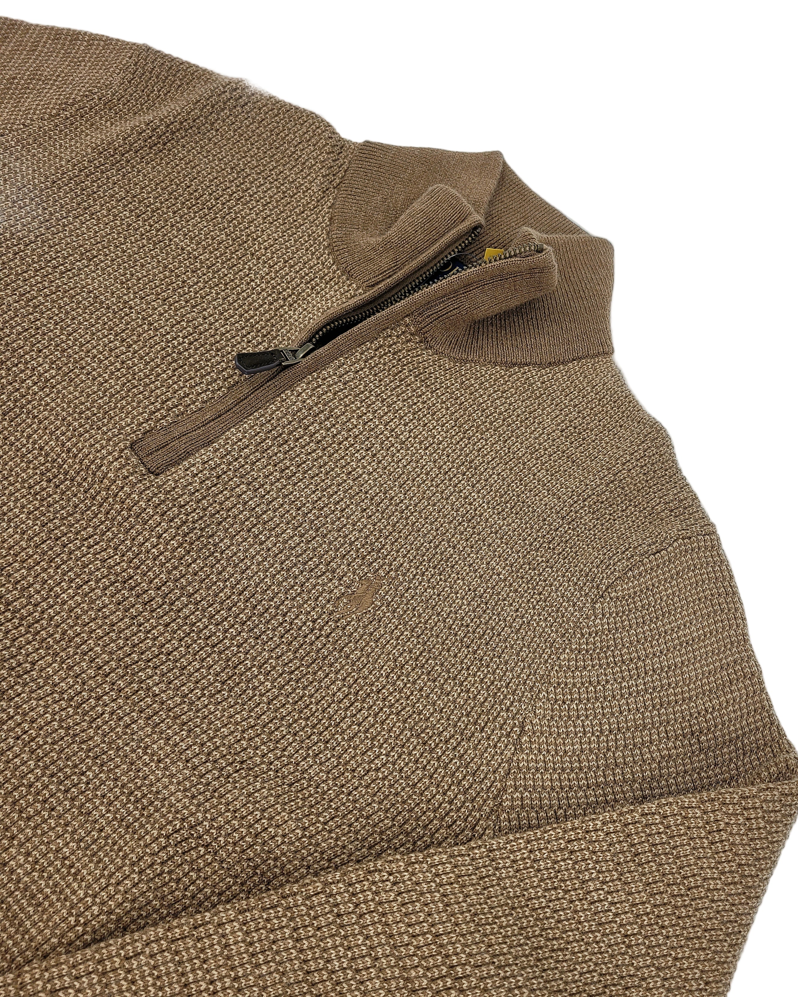 Pull demi-zip en maille de coton beige