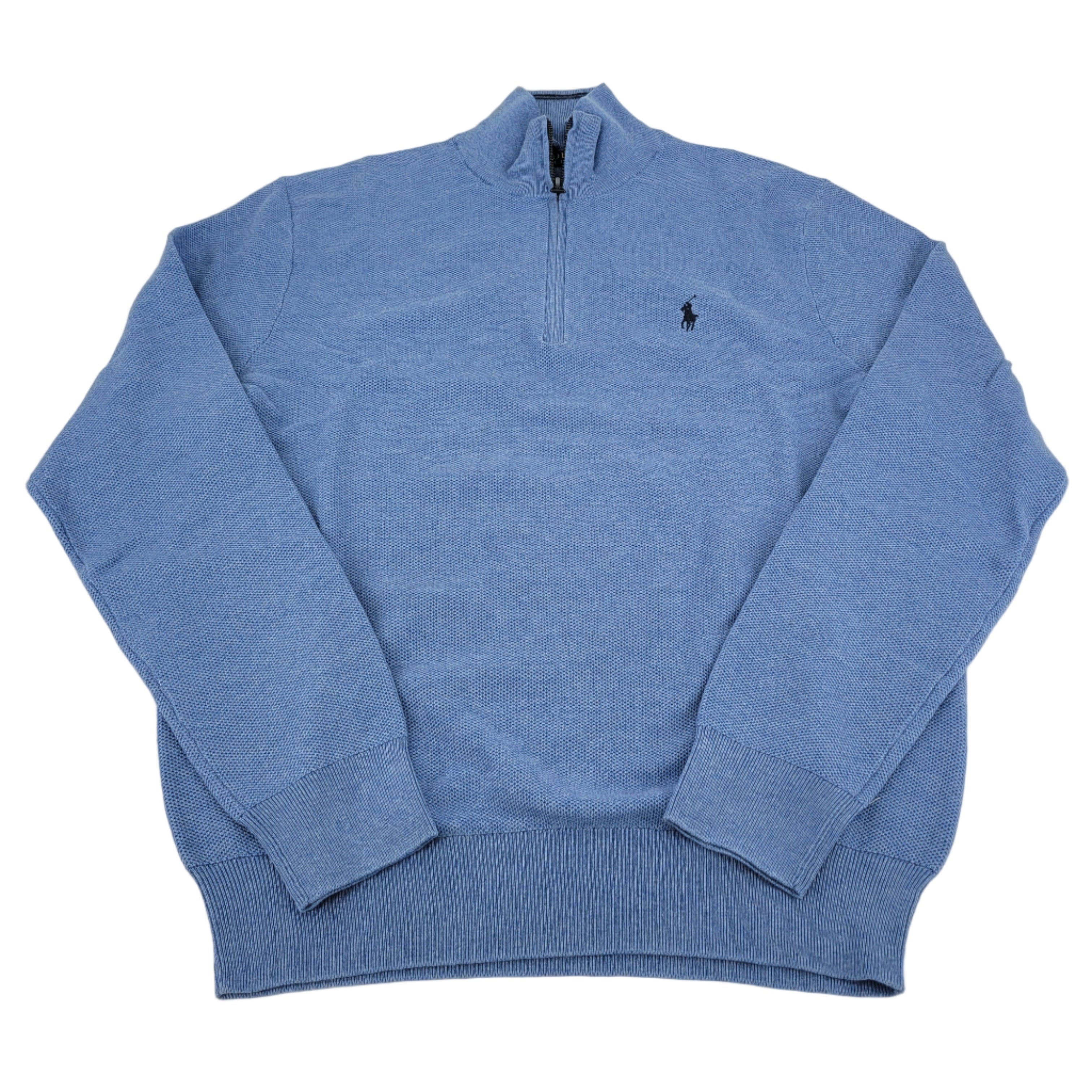 Pull quart de zip en coton bleu