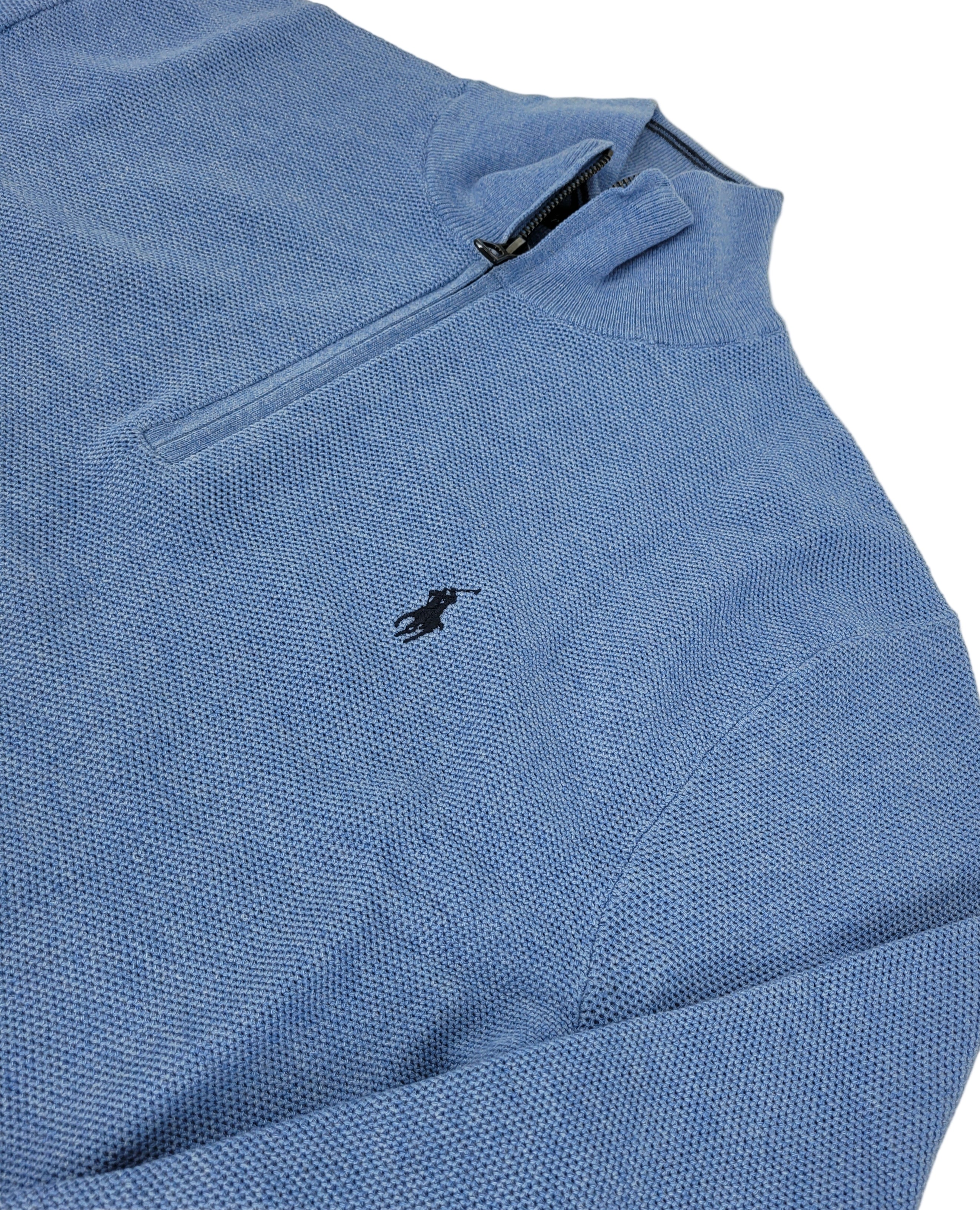 Pull quart de zip en coton bleu
