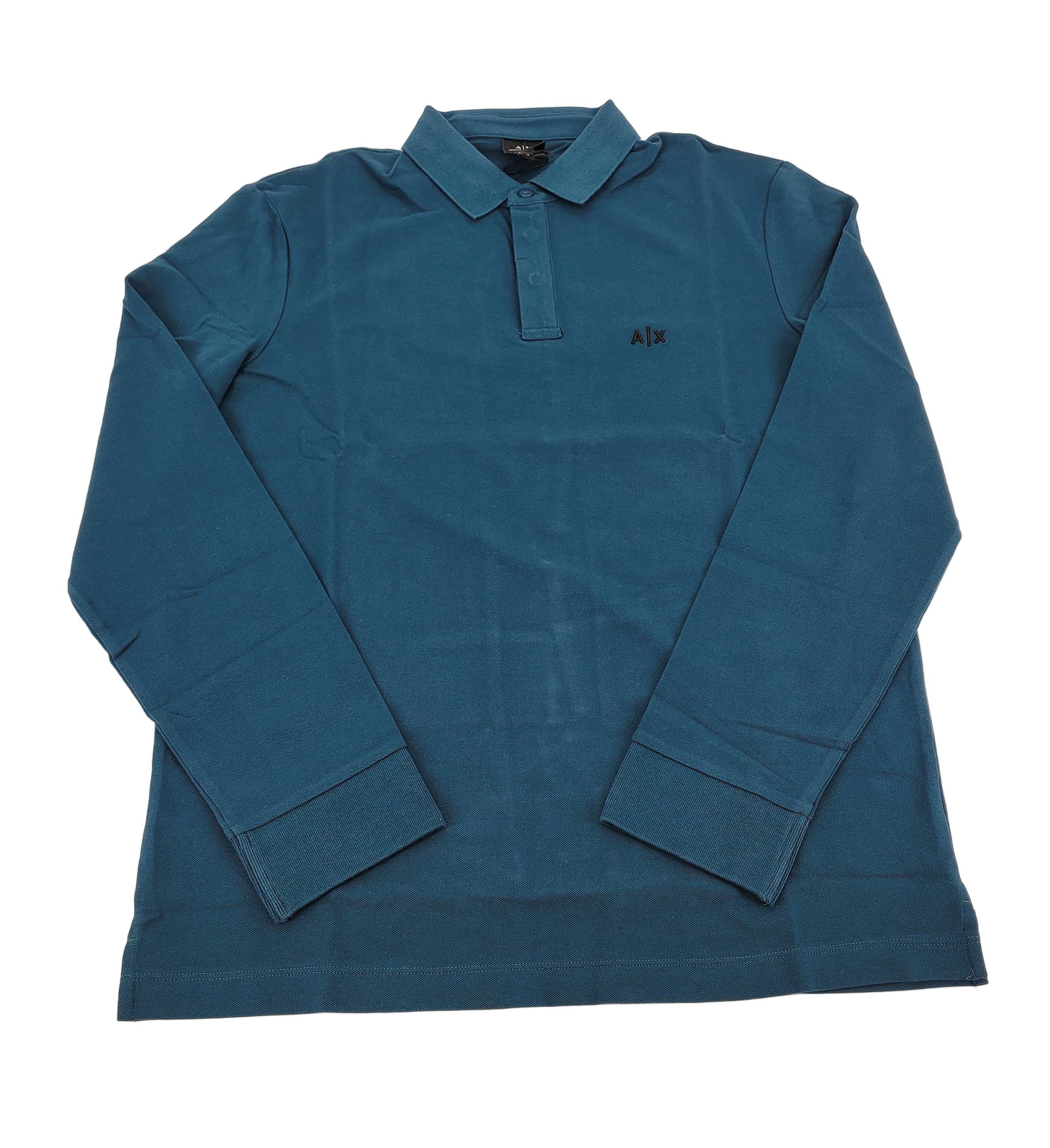 Polo manches longues en jersey de coton bleu reflet