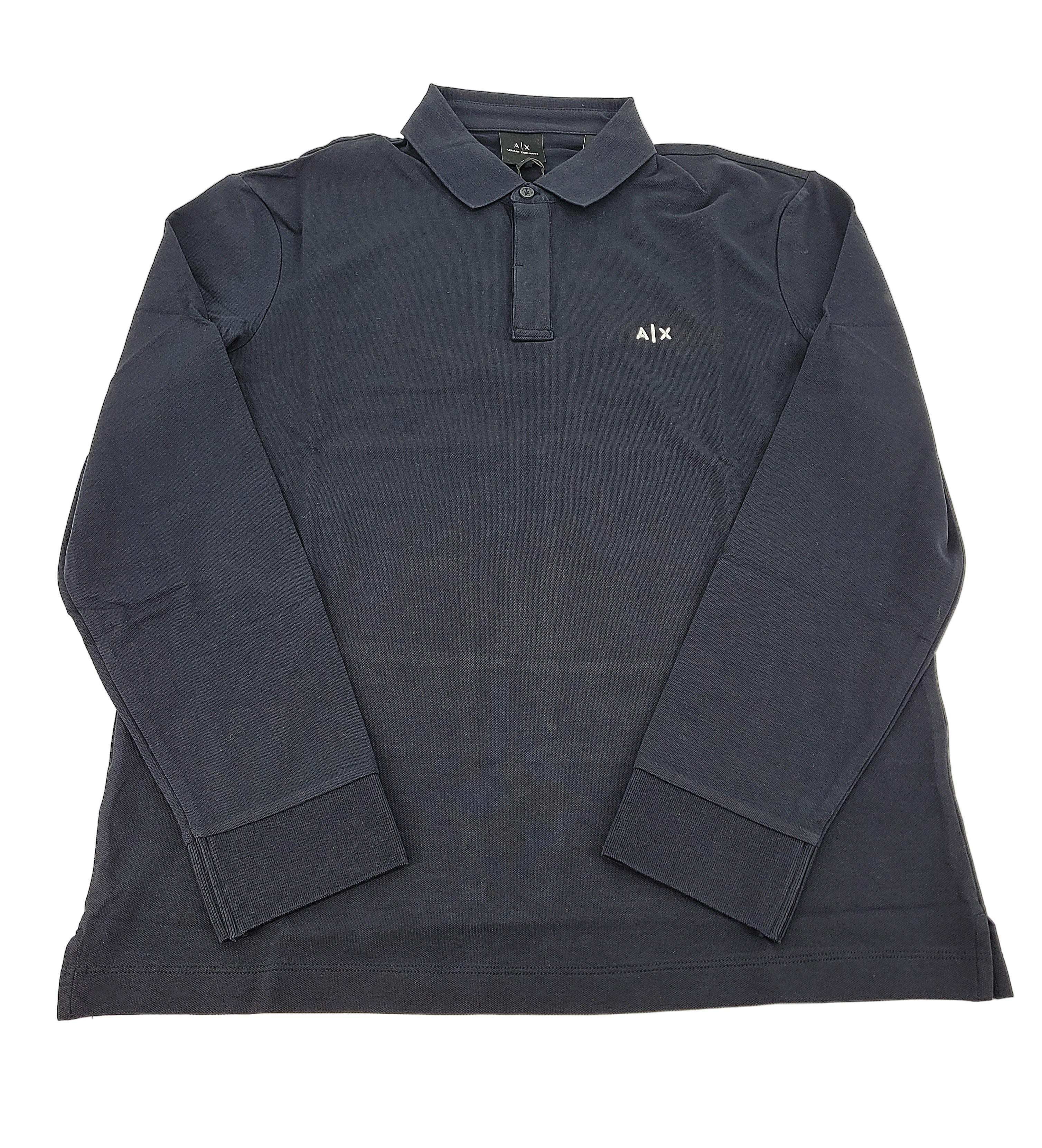 Polo manches longues en jersey de coton marine
