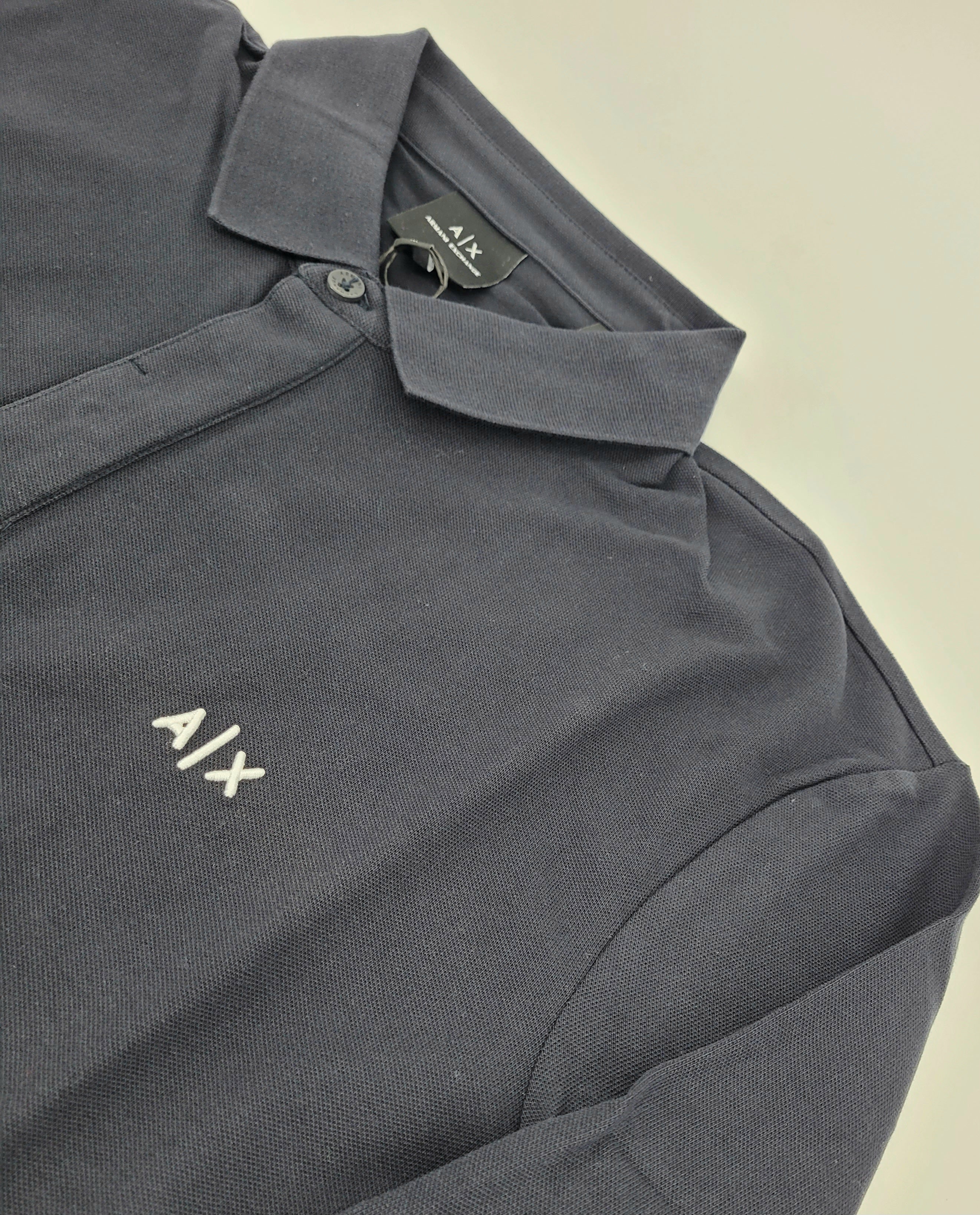 Polo manches longues en jersey de coton marine
