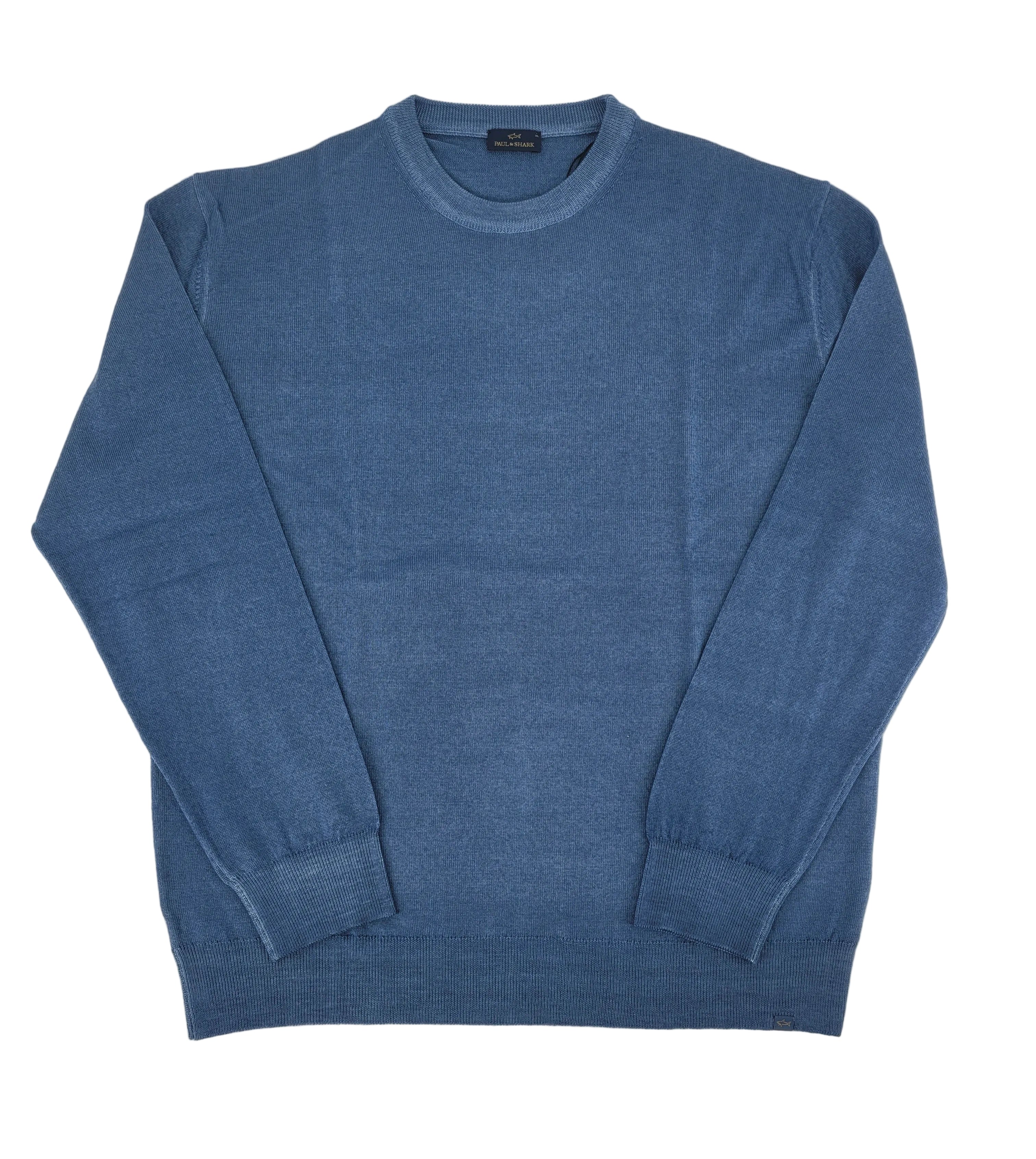 Chandail col rond en laine vierge bleu